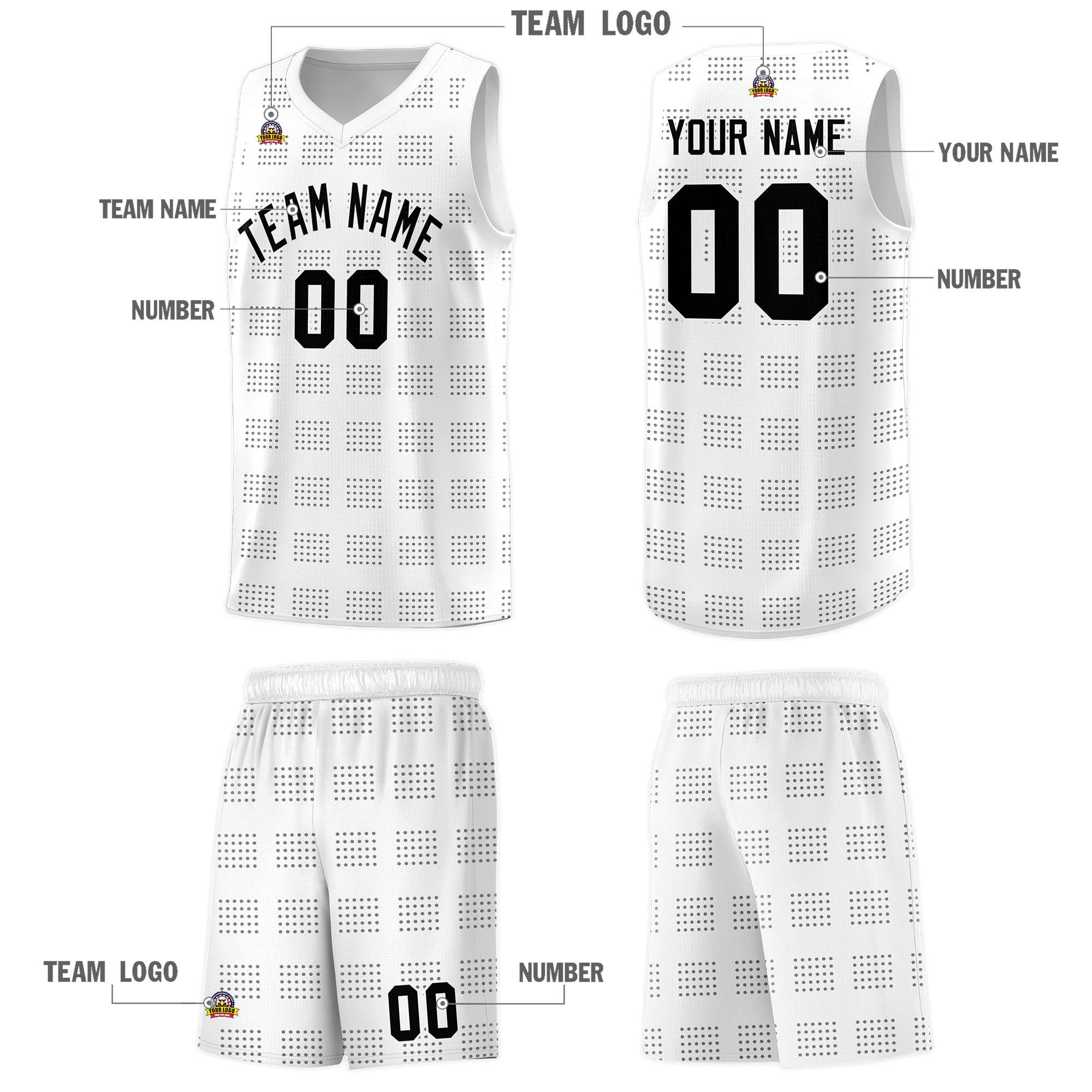 Custom White Gray Trailblazer Dot Pattern Sports Uniform Basketball Jersey