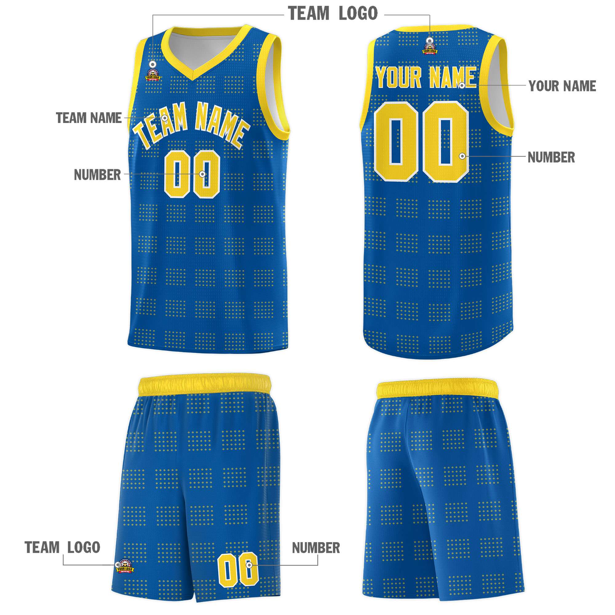 Custom Royal Gold Trailblazer Dot Pattern Sports Uniform Basketball Jersey