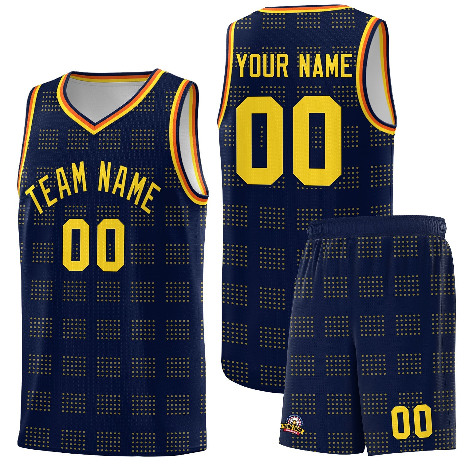 Custom Navy Gold Trailblazer Dot Pattern Sports Uniform Basketball Jersey