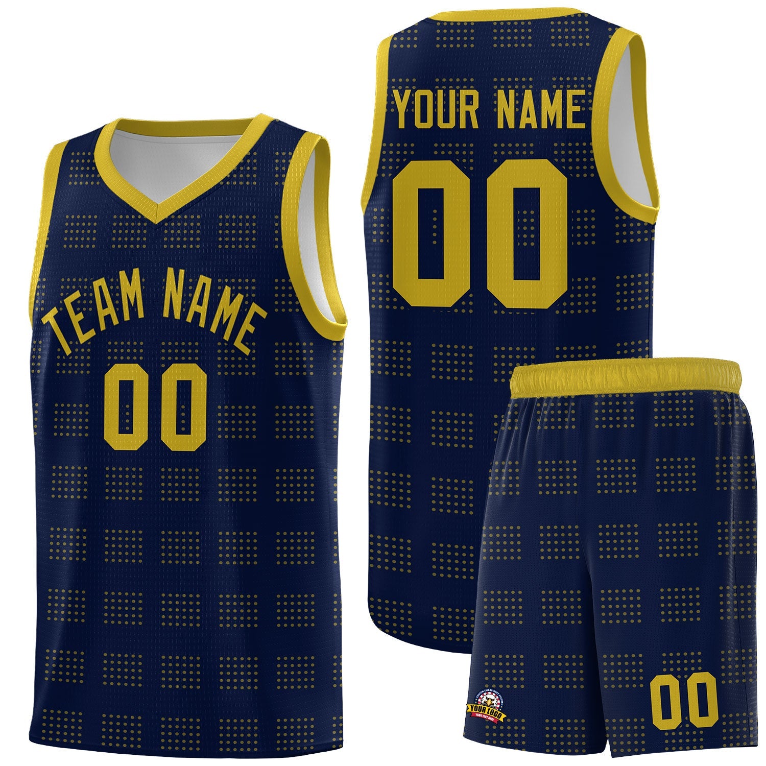 Custom Navy Old Gold Trailblazer Dot Pattern Sports Uniform Basketball Jersey