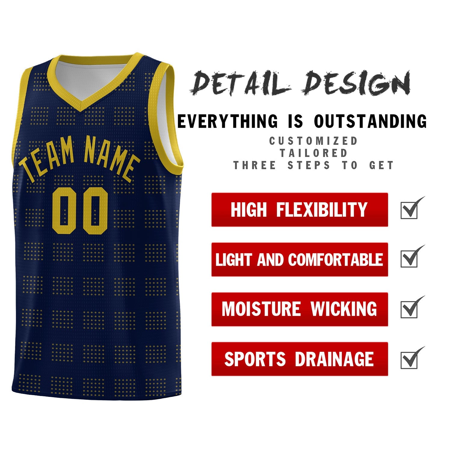 Custom Navy Old Gold Trailblazer Dot Pattern Sports Uniform Basketball Jersey