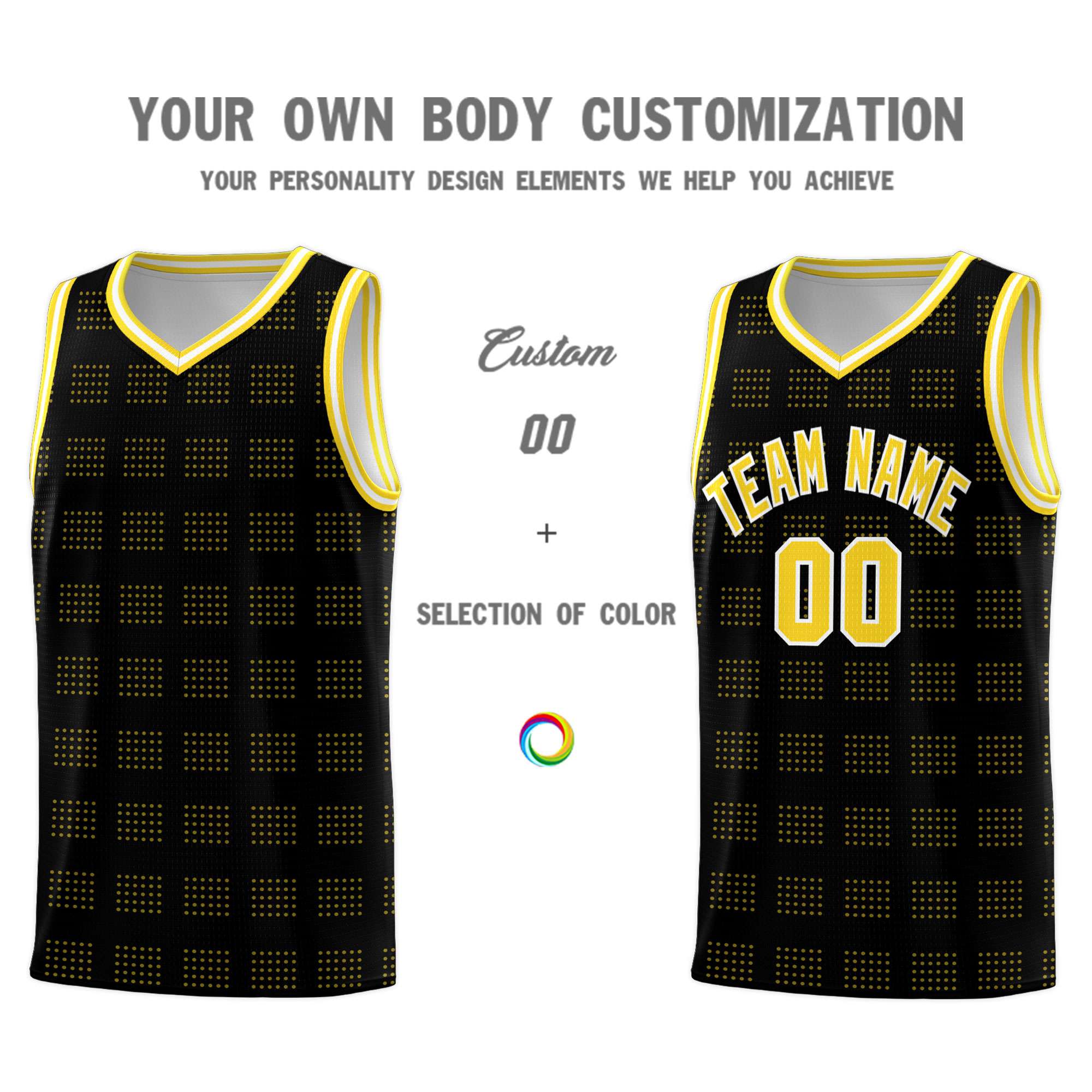 Custom Black Gold Trailblazer Dot Pattern Sports Uniform Basketball Jersey