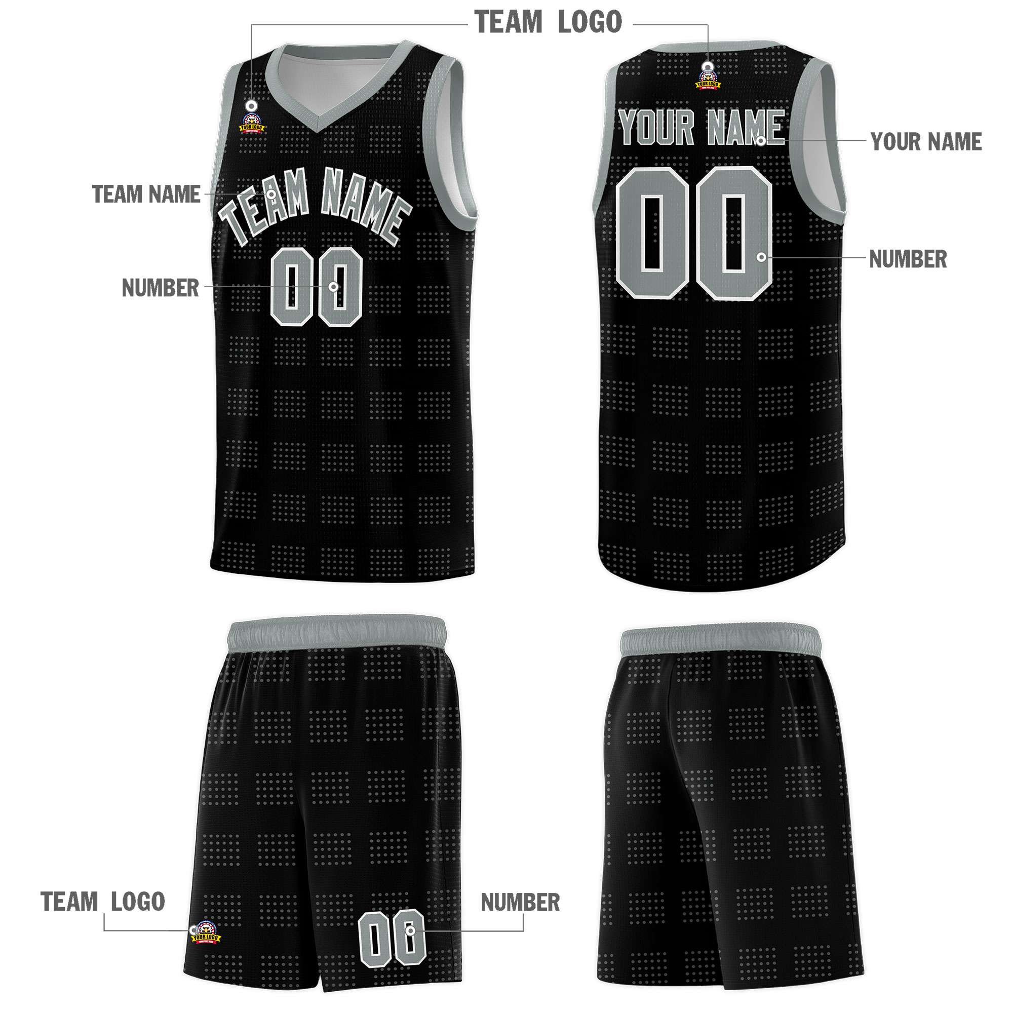 Custom Black Gray Trailblazer Dot Pattern Sports Uniform Basketball Jersey