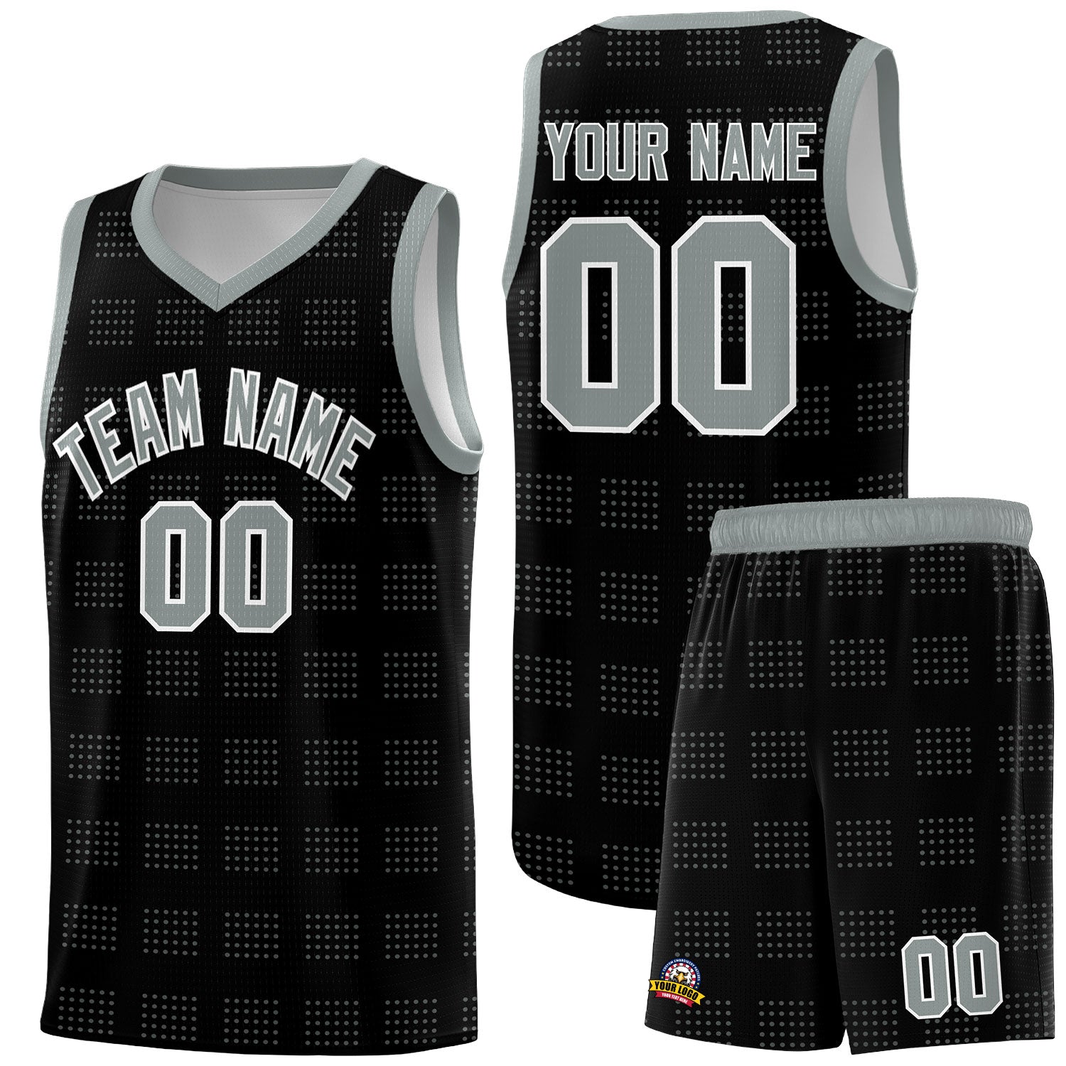 Custom Black Gray Trailblazer Dot Pattern Sports Uniform Basketball Jersey