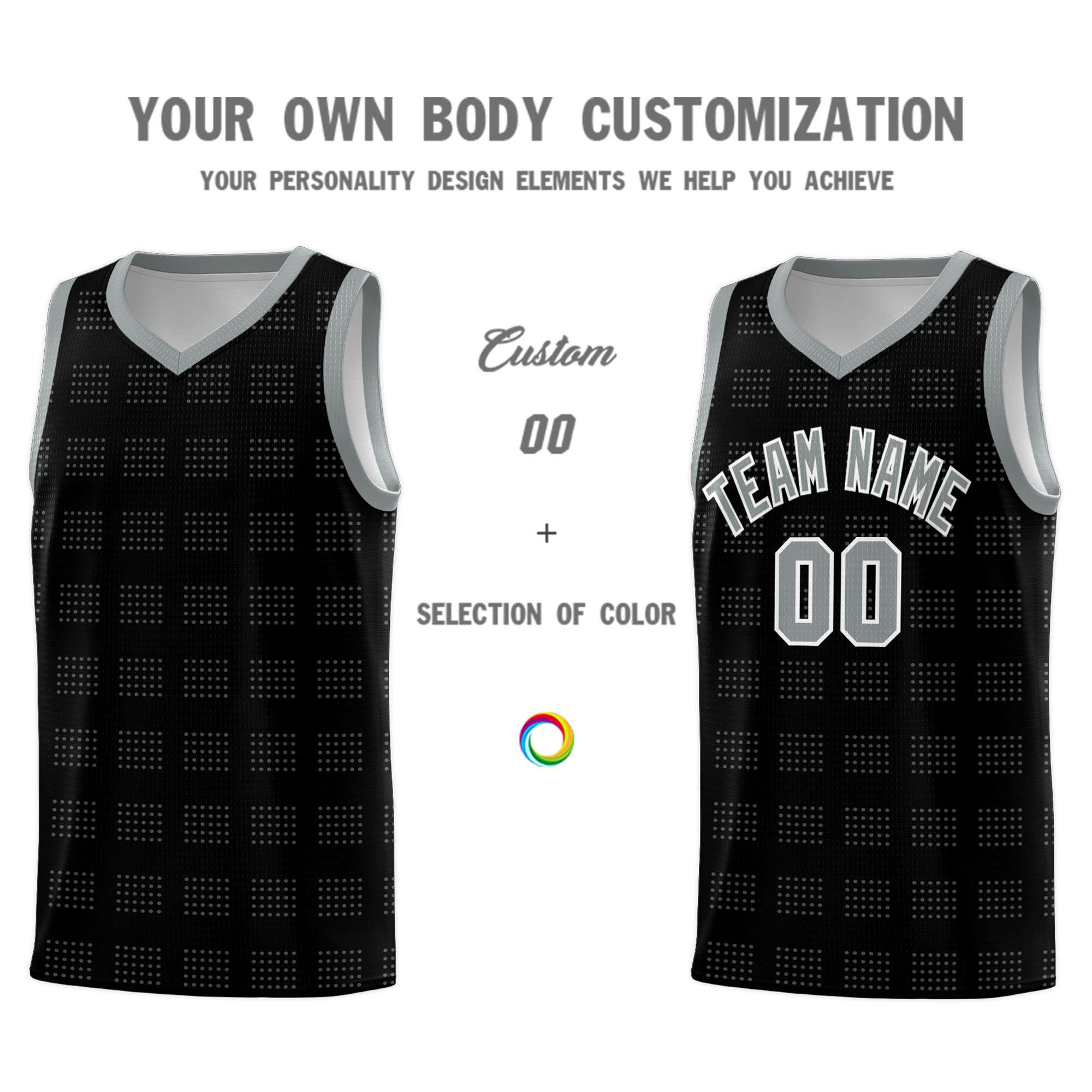 Custom Black Gray Trailblazer Dot Pattern Sports Uniform Basketball Jersey