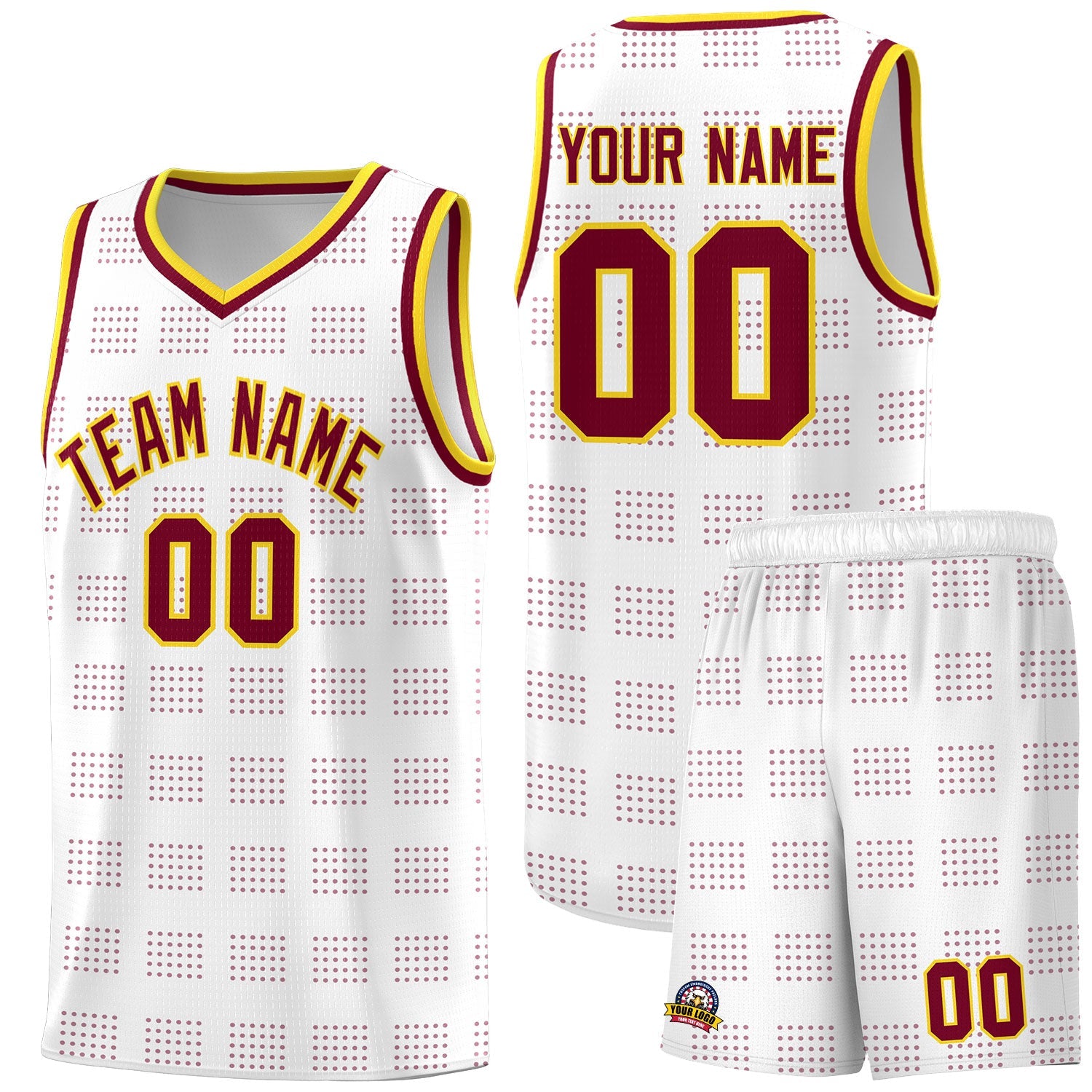 Custom White Crimson Trailblazer Dot Pattern Sports Uniform Basketball Jersey