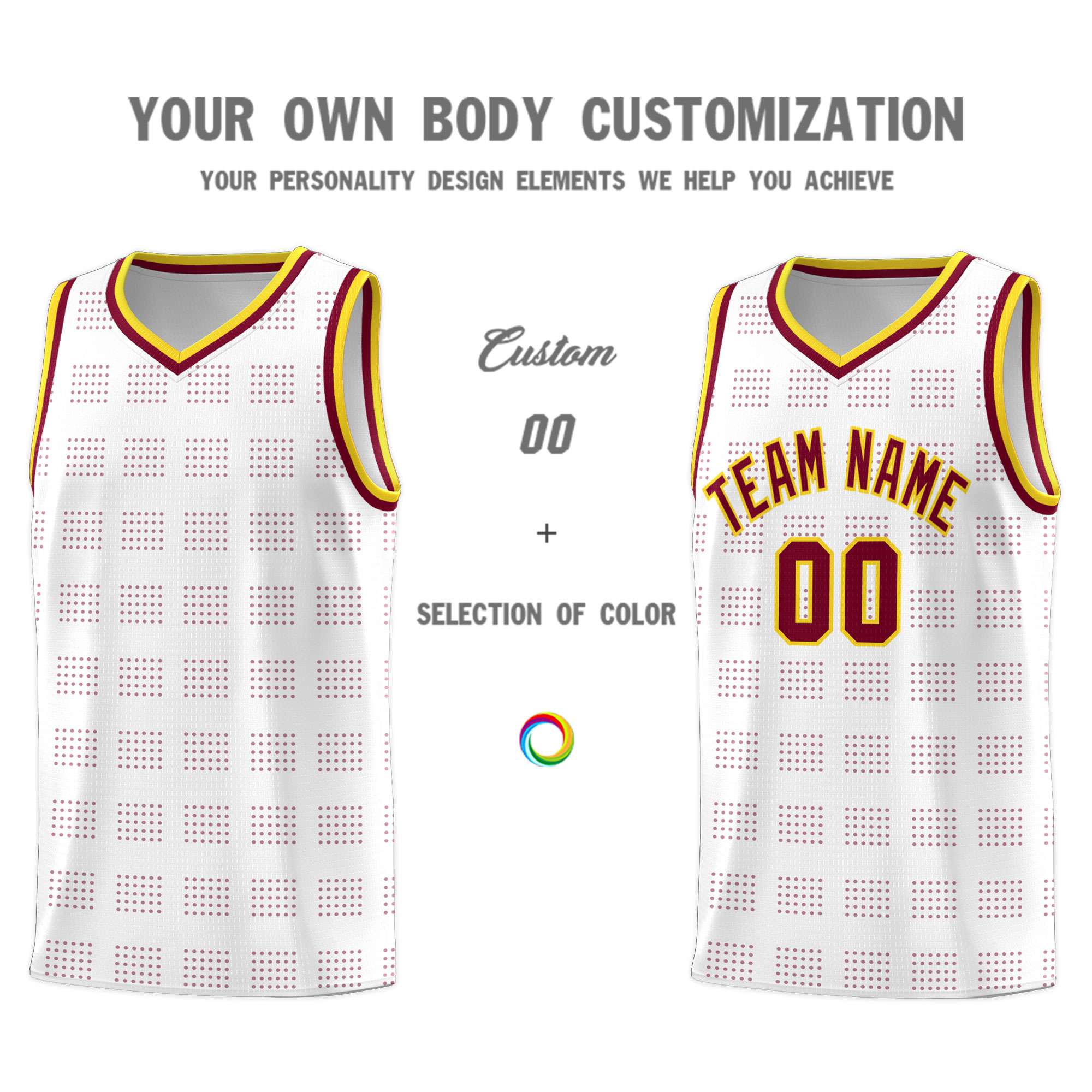 Custom White Crimson Trailblazer Dot Pattern Sports Uniform Basketball Jersey