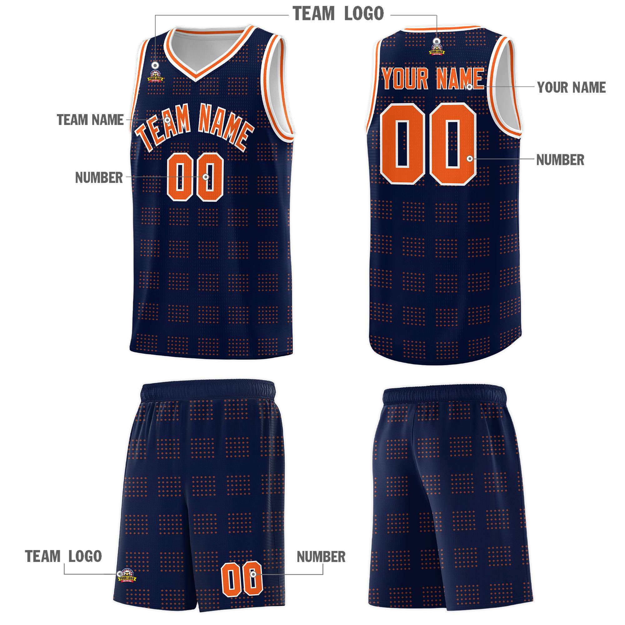 Custom Navy Orange Trailblazer Dot Pattern Sports Uniform Basketball Jersey