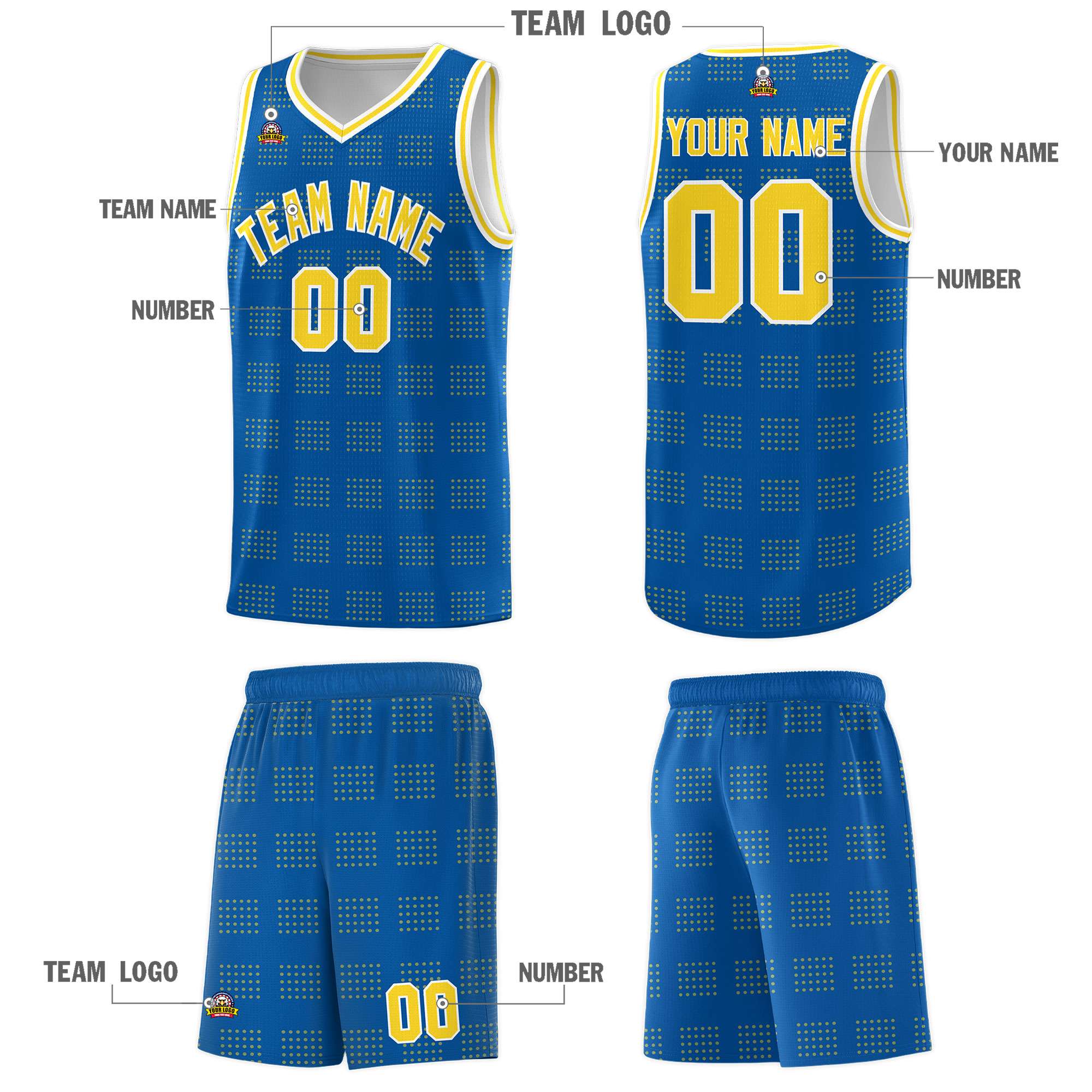 Custom Royal Gold Trailblazer Dot Pattern Sports Uniform Basketball Jersey