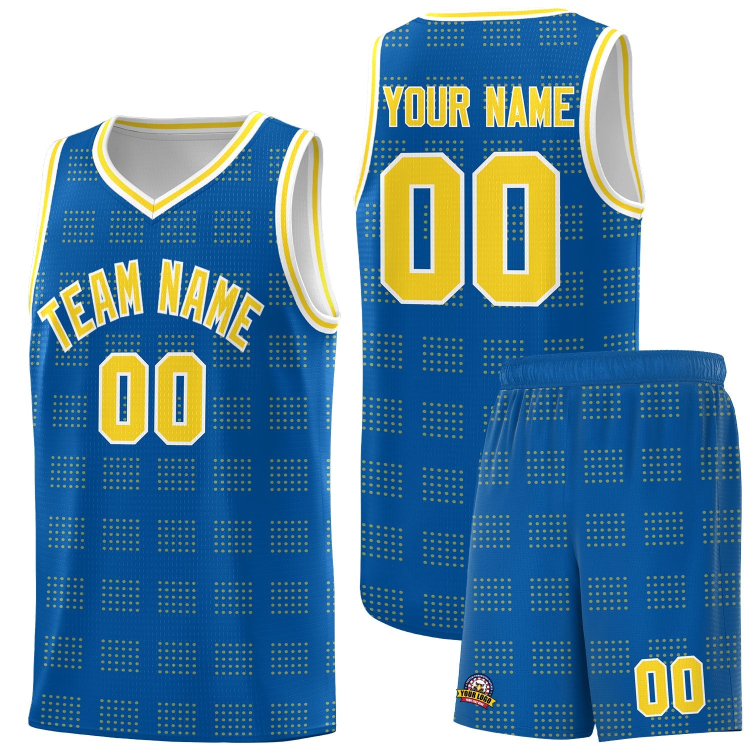 Custom Royal Gold Trailblazer Dot Pattern Sports Uniform Basketball Jersey