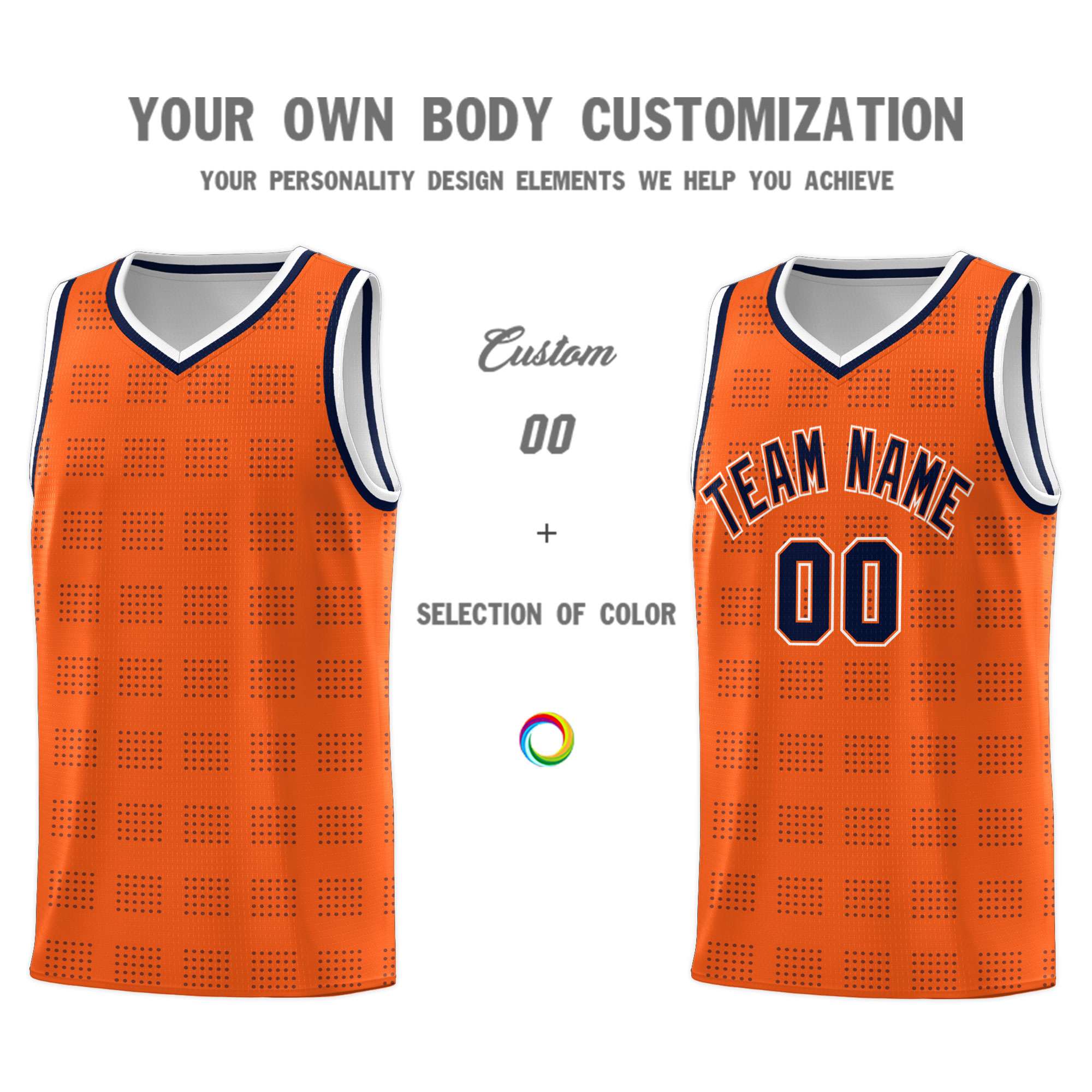 Custom Orange Navy Trailblazer Dot Pattern Sports Uniform Basketball Jersey