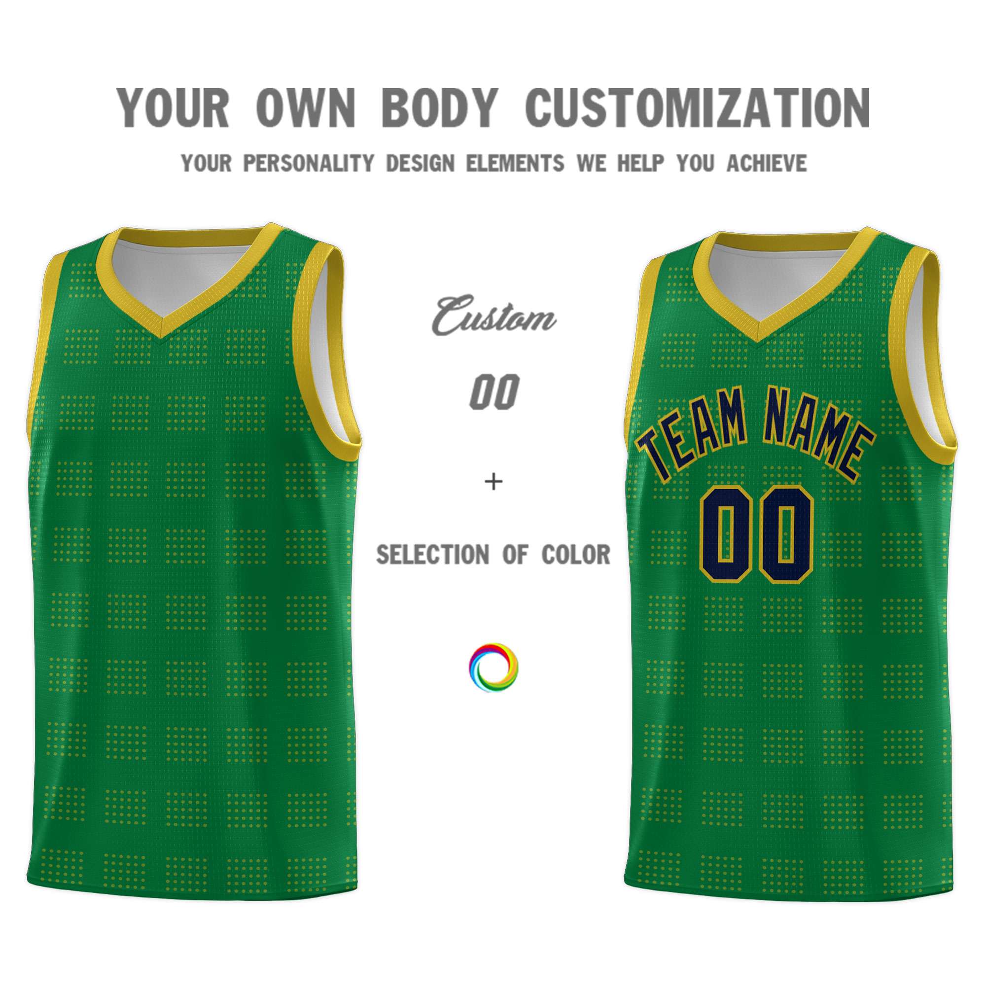 Custom Kelly Green Old Gold Trailblazer Dot Pattern Sports Uniform Basketball Jersey