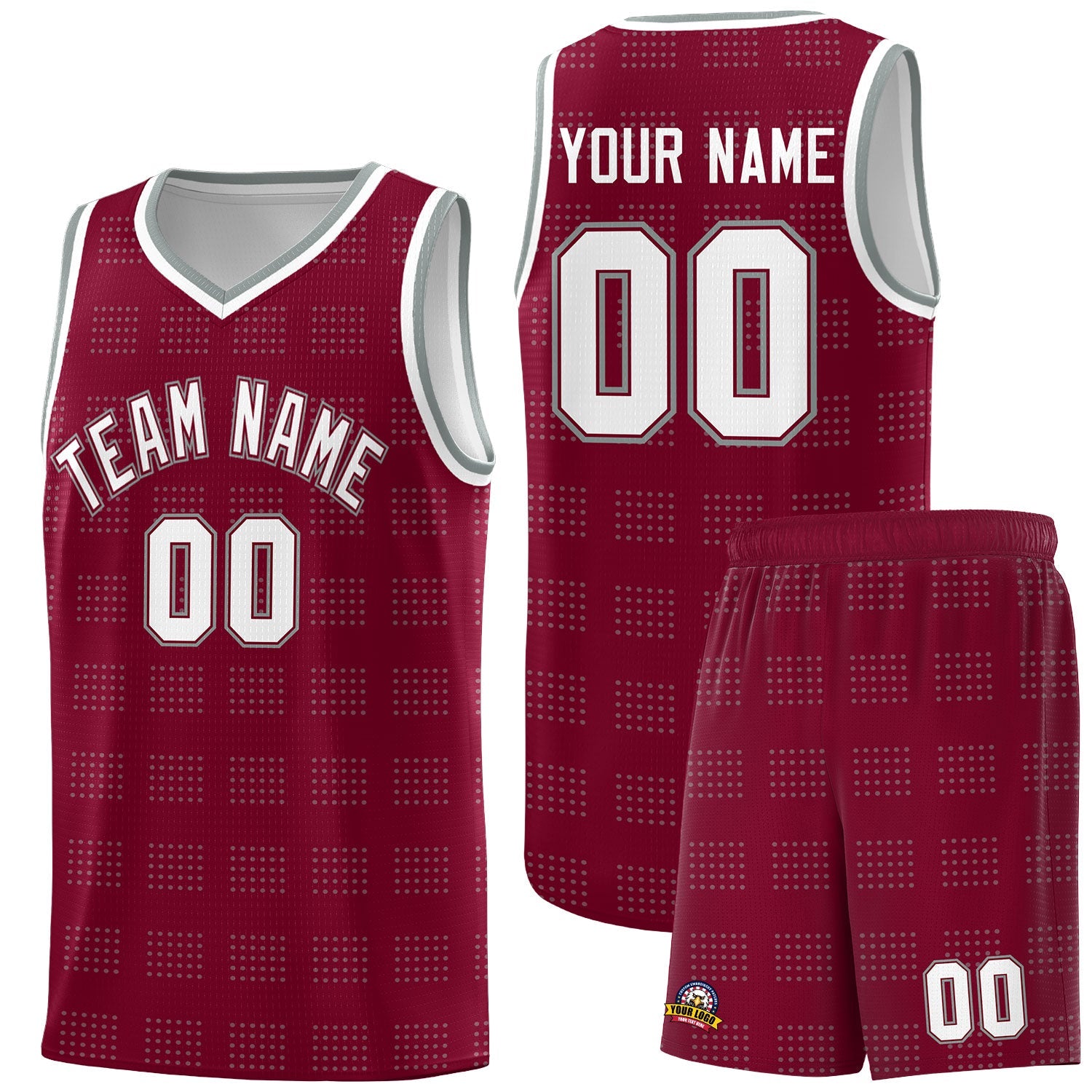 Custom Crimson Gray Trailblazer Dot Pattern Sports Uniform Basketball Jersey