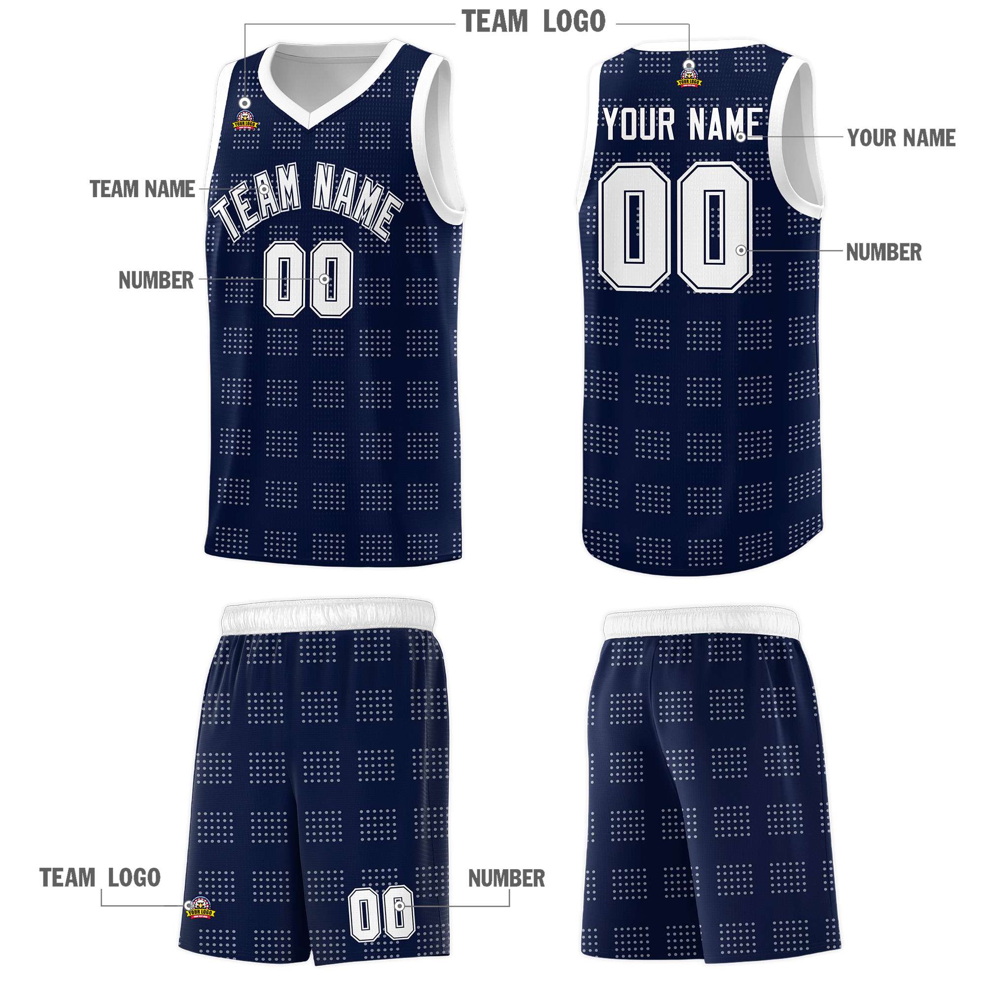 Custom Navy White Trailblazer Dot Pattern Sports Uniform Basketball Jersey