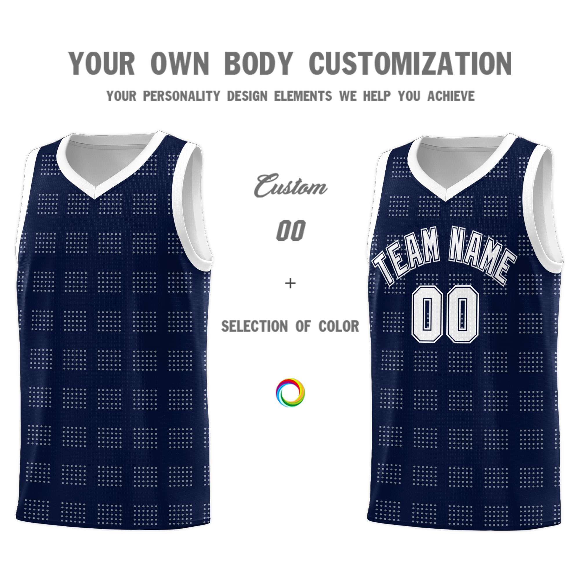 Custom Navy White Trailblazer Dot Pattern Sports Uniform Basketball Jersey