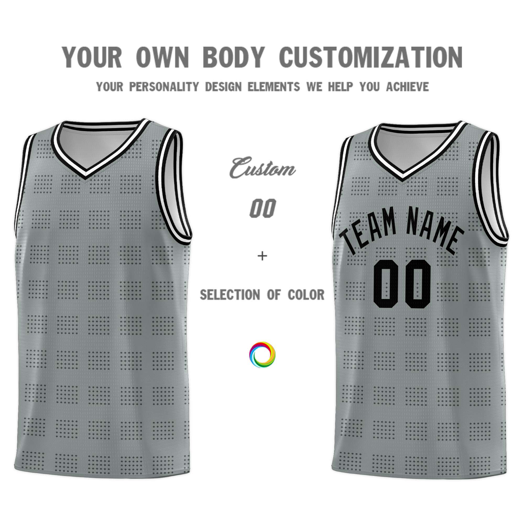 Custom Dark Gray Black Trailblazer Dot Pattern Sports Uniform Basketball Jersey