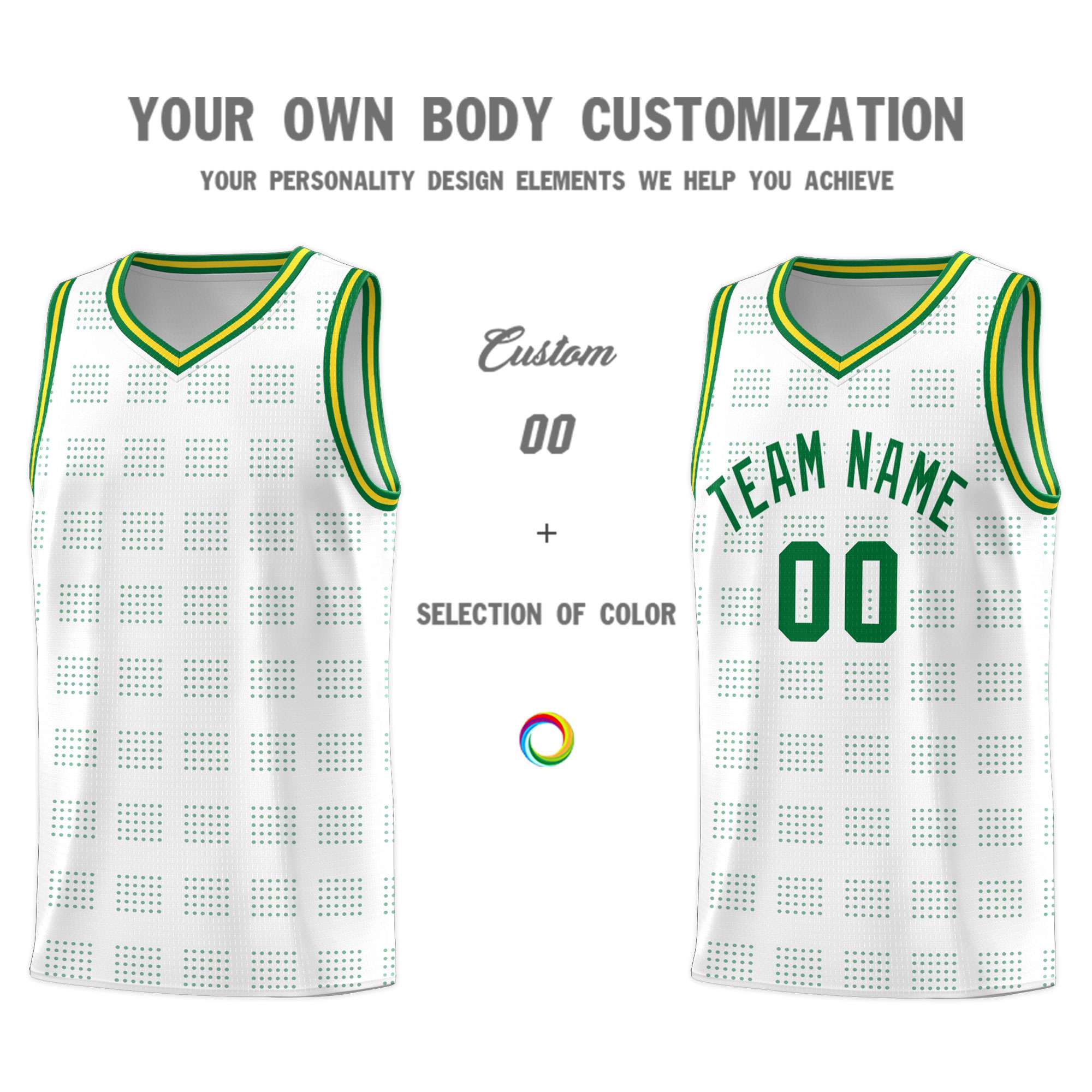 Custom White Kelly Green Trailblazer Dot Pattern Sports Uniform Basketball Jersey