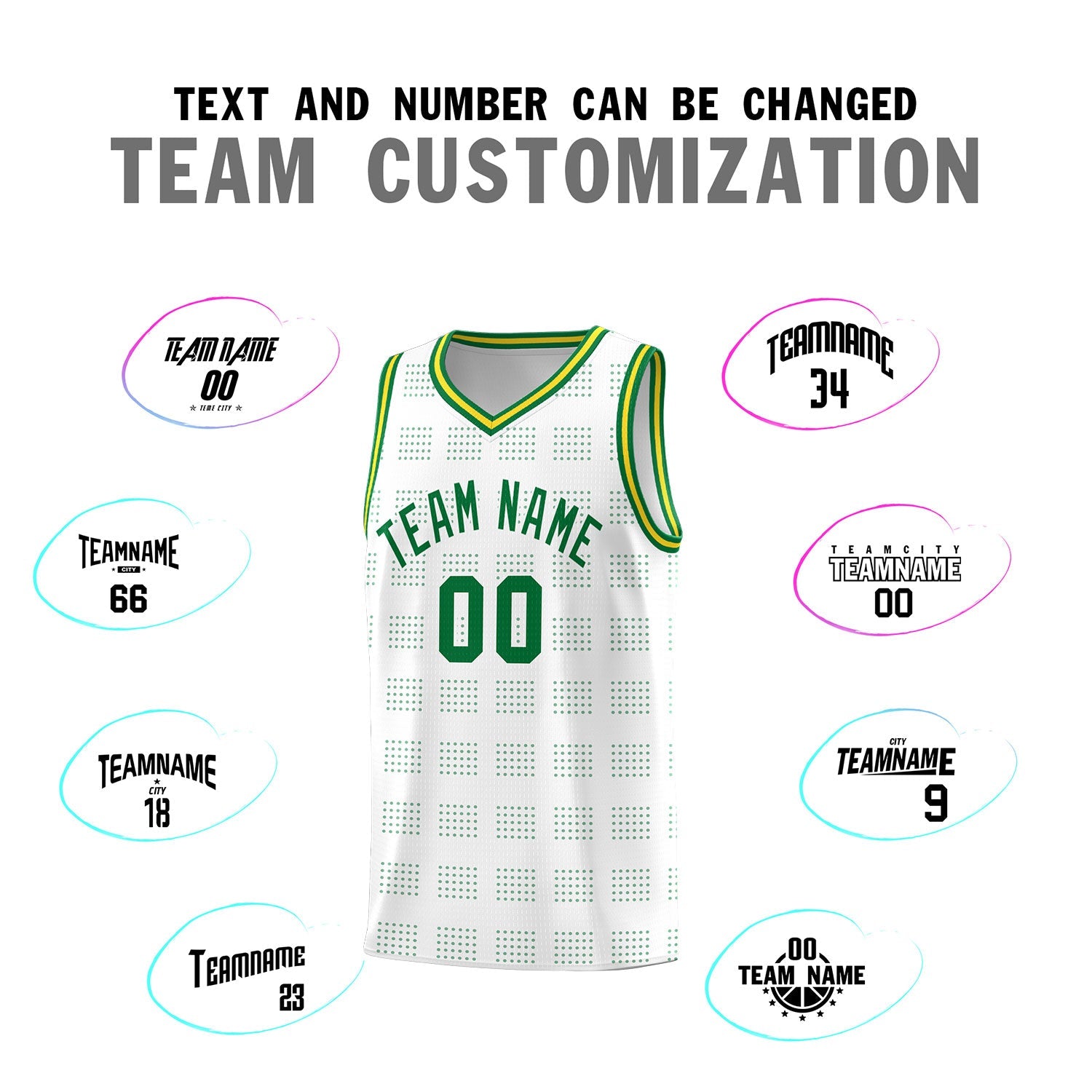 Custom White Kelly Green Trailblazer Dot Pattern Sports Uniform Basketball Jersey