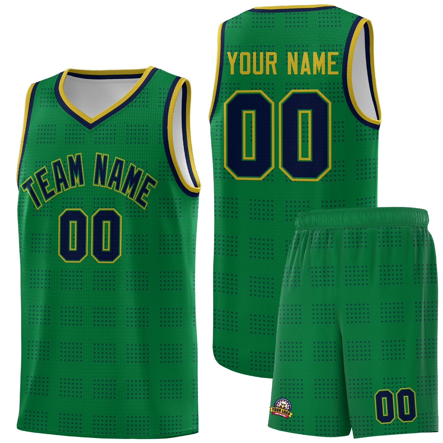 Custom Kelly Green Navy Trailblazer Dot Pattern Sports Uniform Basketball Jersey