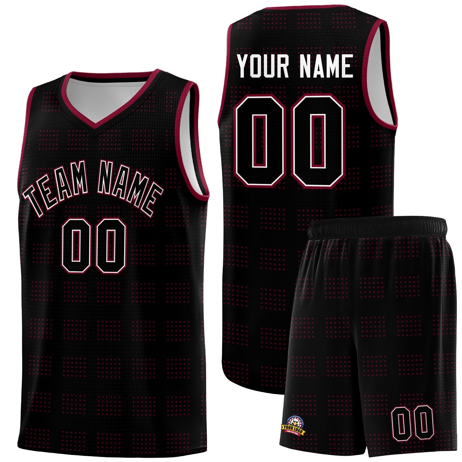 Custom Black Crimson Trailblazer Dot Pattern Sports Uniform Basketball Jersey