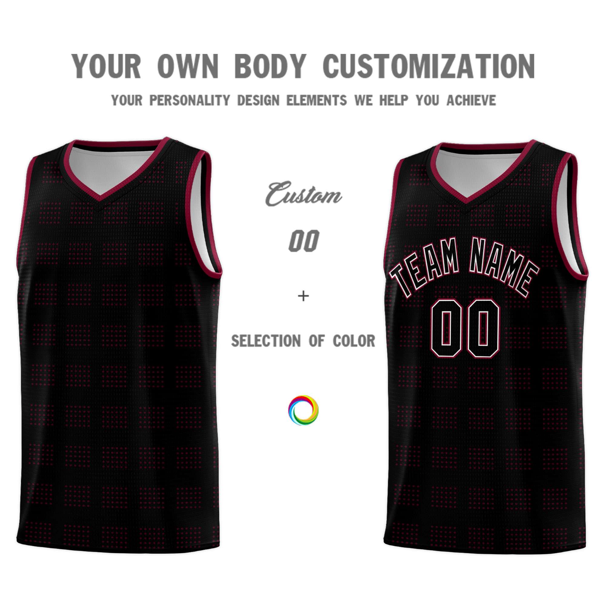 Custom Black Crimson Trailblazer Dot Pattern Sports Uniform Basketball Jersey