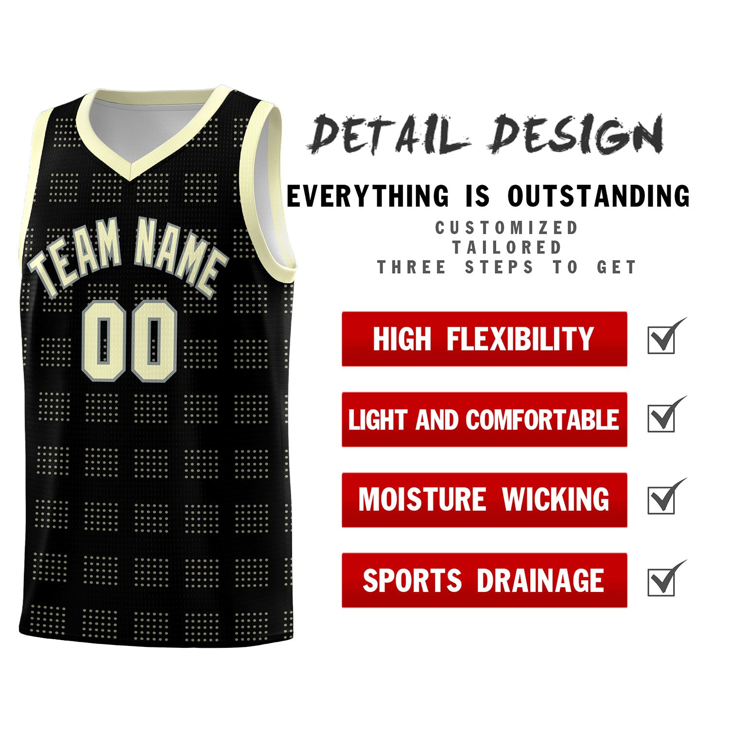 Custom Black Cream Trailblazer Dot Pattern Sports Uniform Basketball Jersey