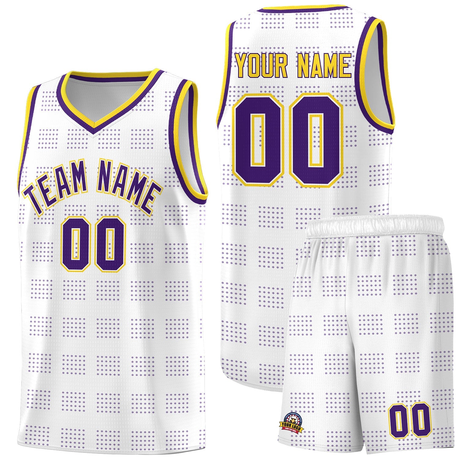 Custom White Purple Trailblazer Dot Pattern Sports Uniform Basketball Jersey