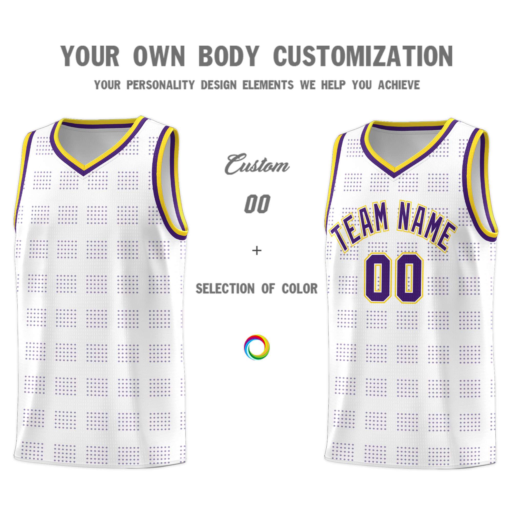 Custom White Purple Trailblazer Dot Pattern Sports Uniform Basketball Jersey