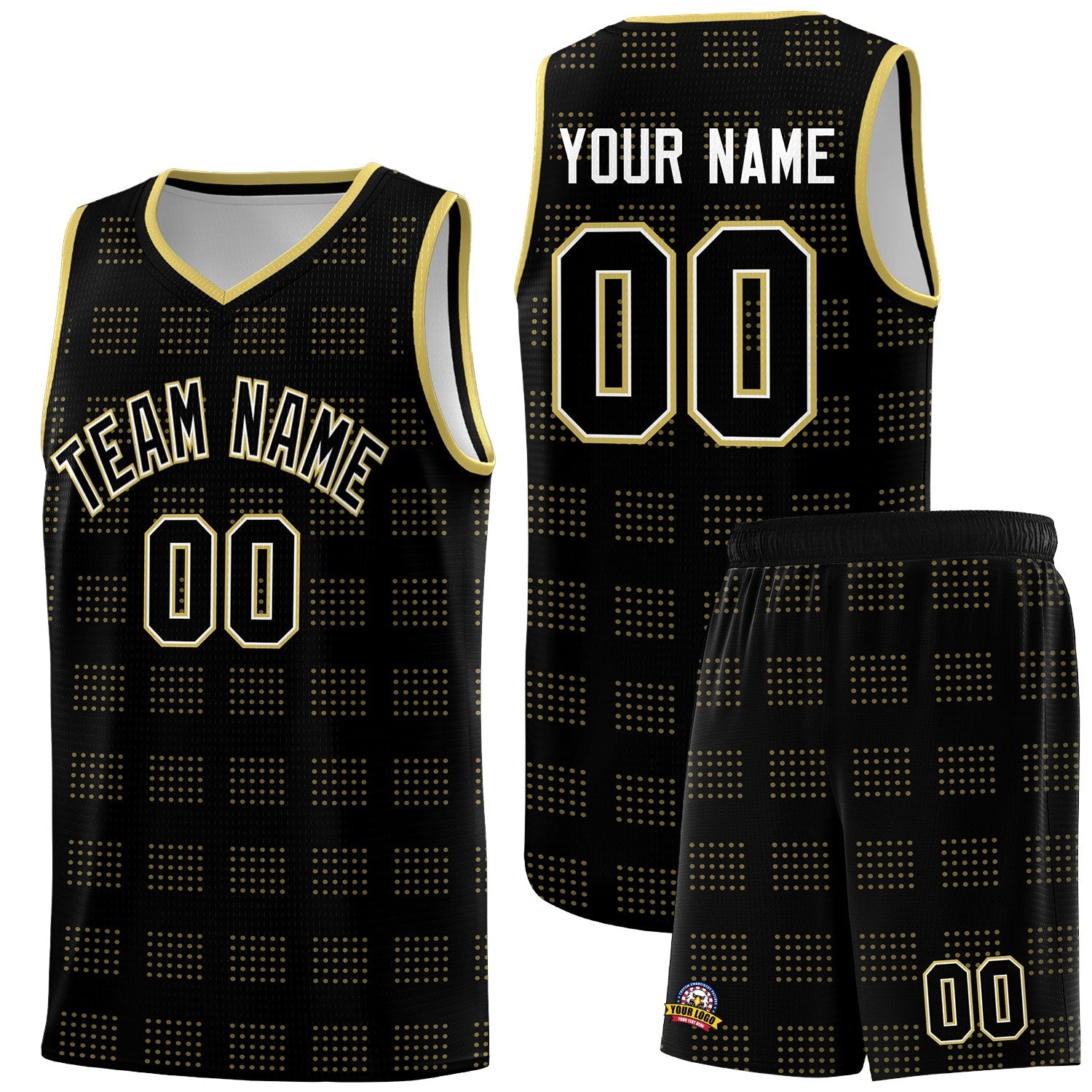 Custom Black Old Gold Trailblazer Dot Pattern Sports Uniform Basketball Jersey