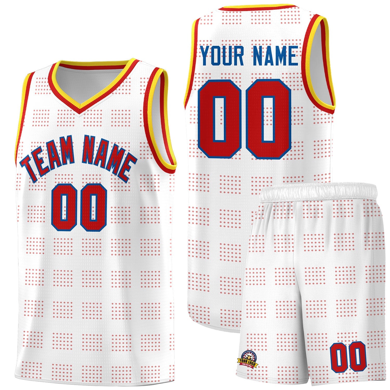 Custom White Red Trailblazer Dot Pattern Sports Uniform Basketball Jersey