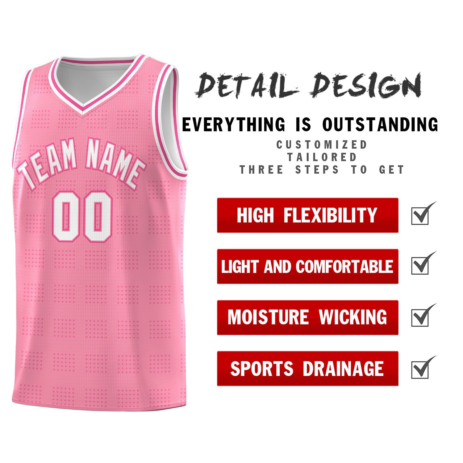 Custom Light Pink Pink Trailblazer Dot Pattern Sports Uniform Basketball Jersey