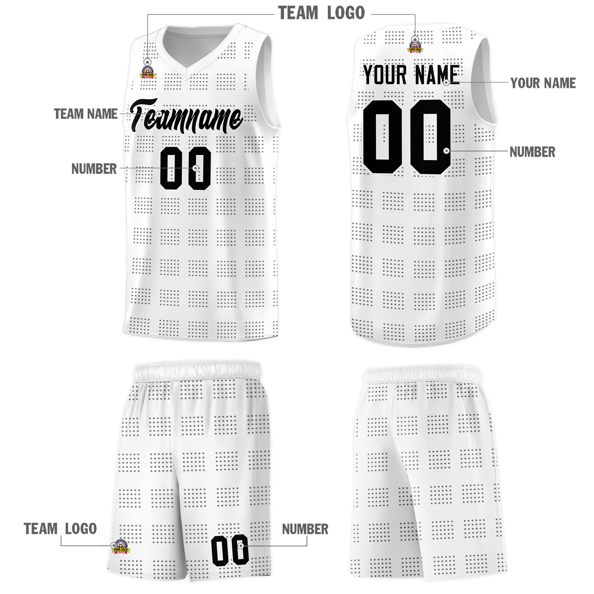 Custom White Gray Trailblazer Dot Pattern Sports Uniform Basketball Jersey