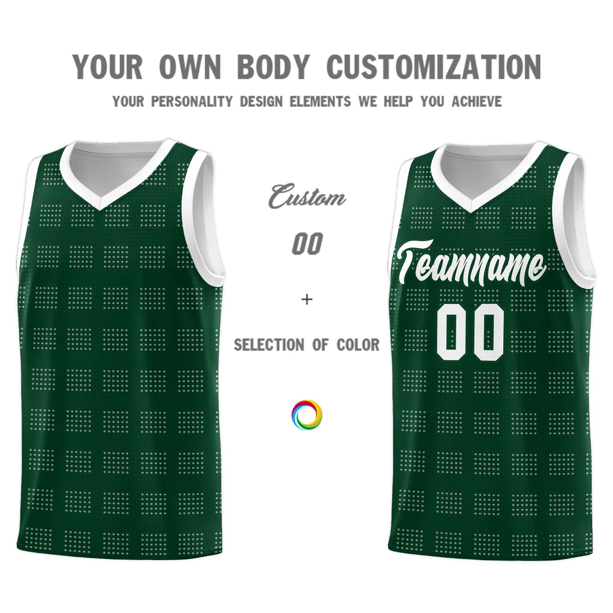 Custom Hunter Green White Trailblazer Dot Pattern Sports Uniform Basketball Jersey