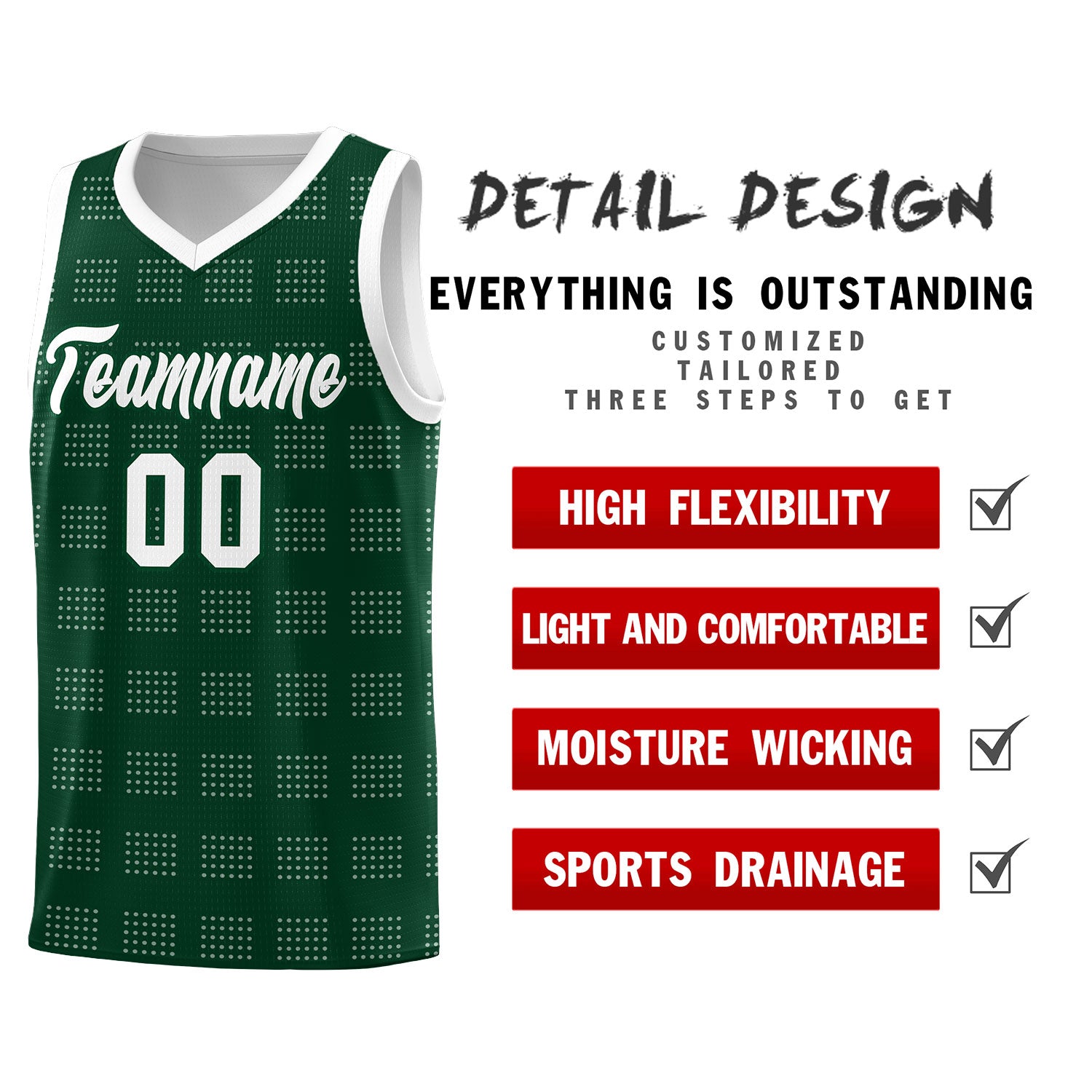 Custom Hunter Green White Trailblazer Dot Pattern Sports Uniform Basketball Jersey