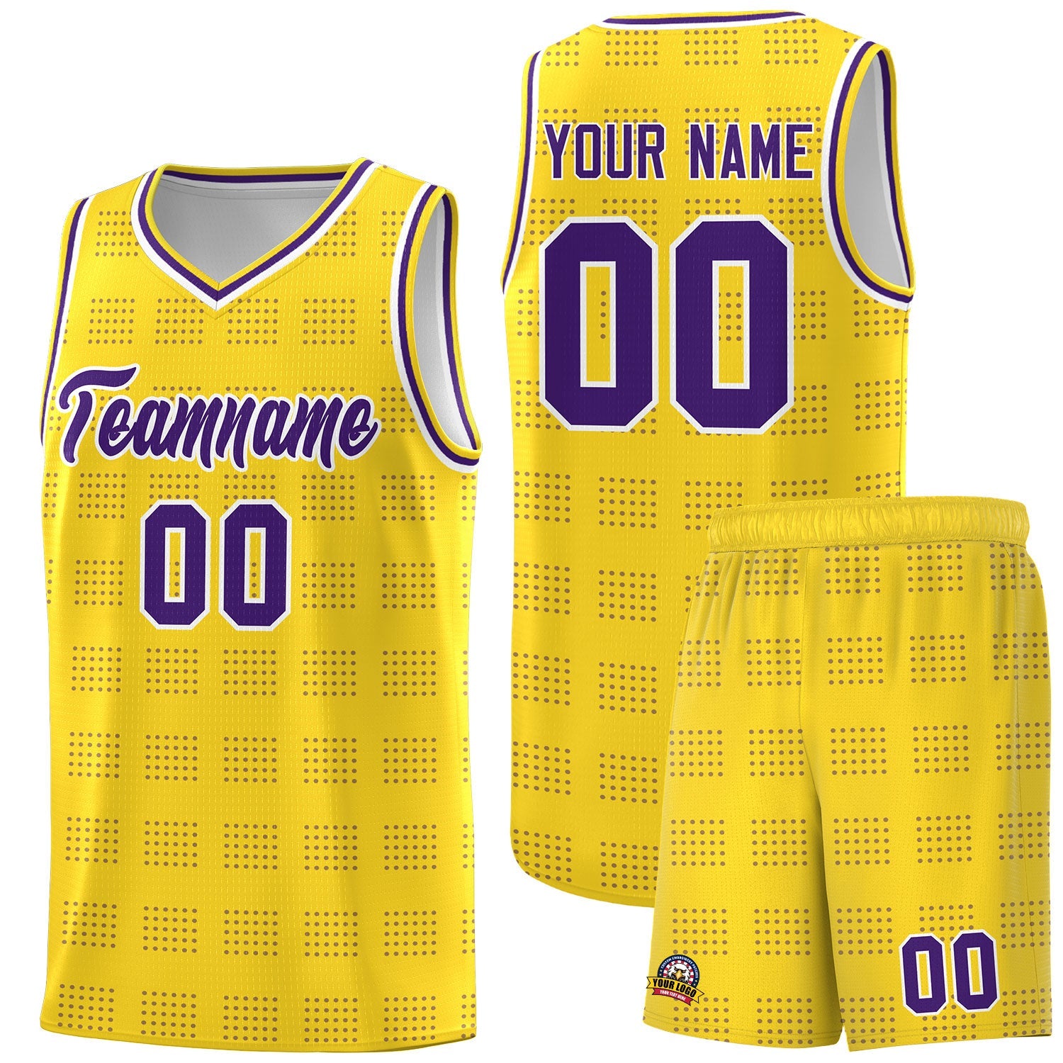 Custom Gold Purple Trailblazer Dot Pattern Sports Uniform Basketball Jersey