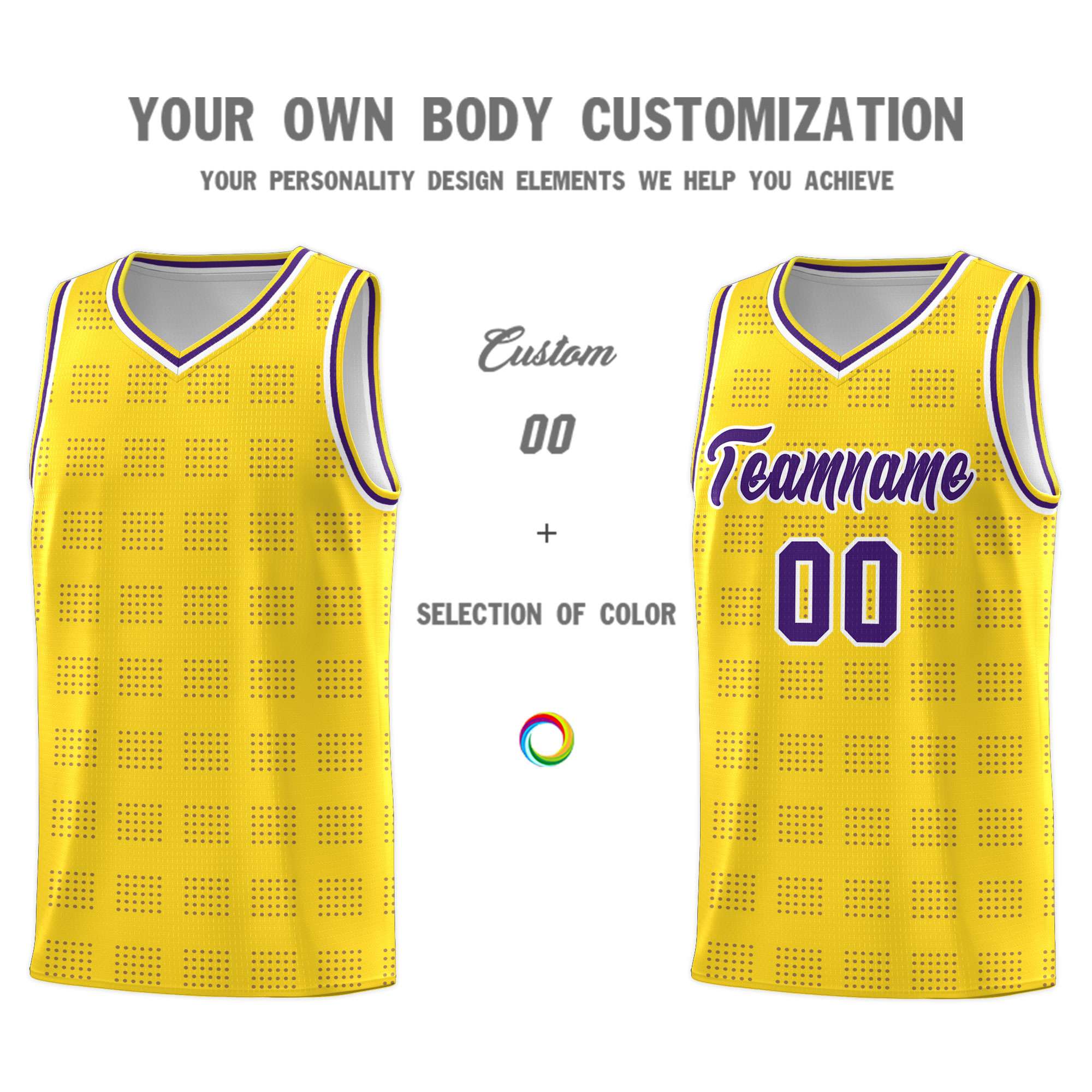 Custom Gold Purple Trailblazer Dot Pattern Sports Uniform Basketball Jersey