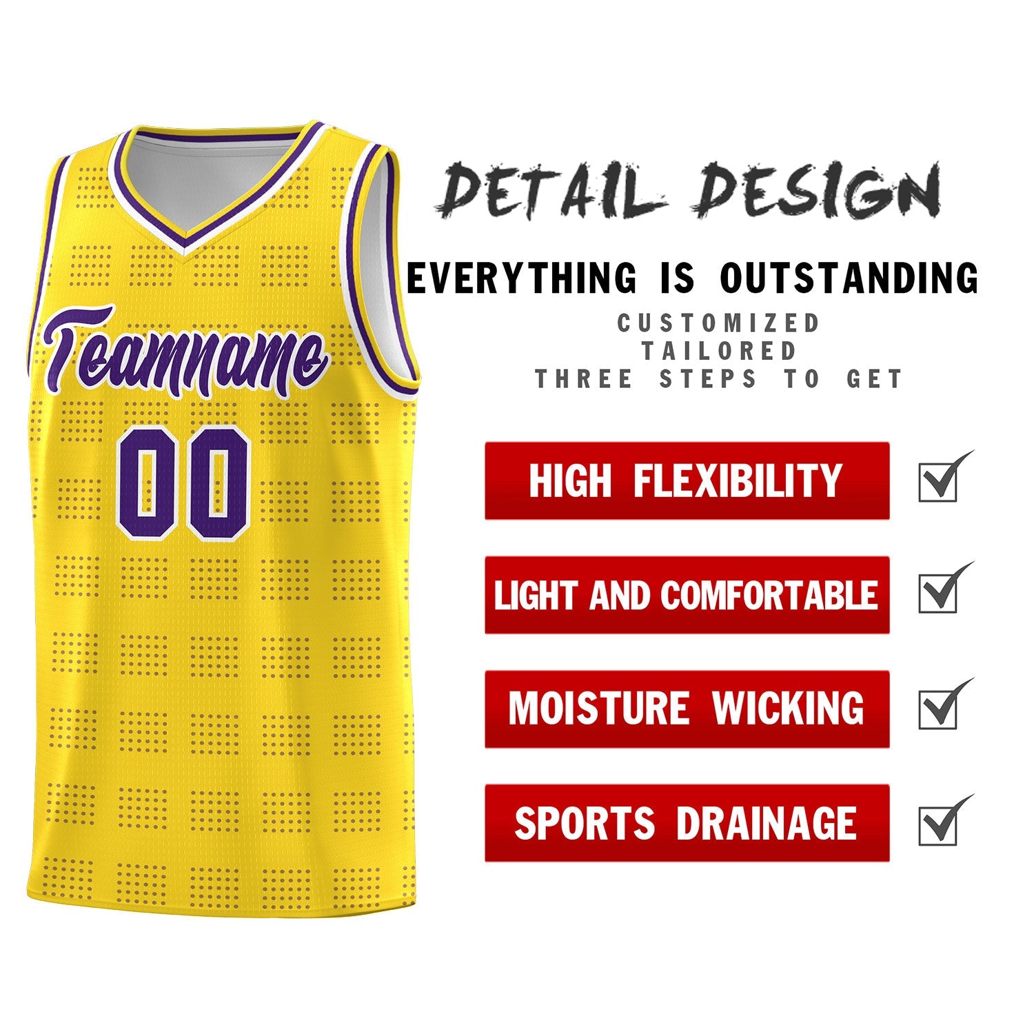 Custom Gold Purple Trailblazer Dot Pattern Sports Uniform Basketball Jersey