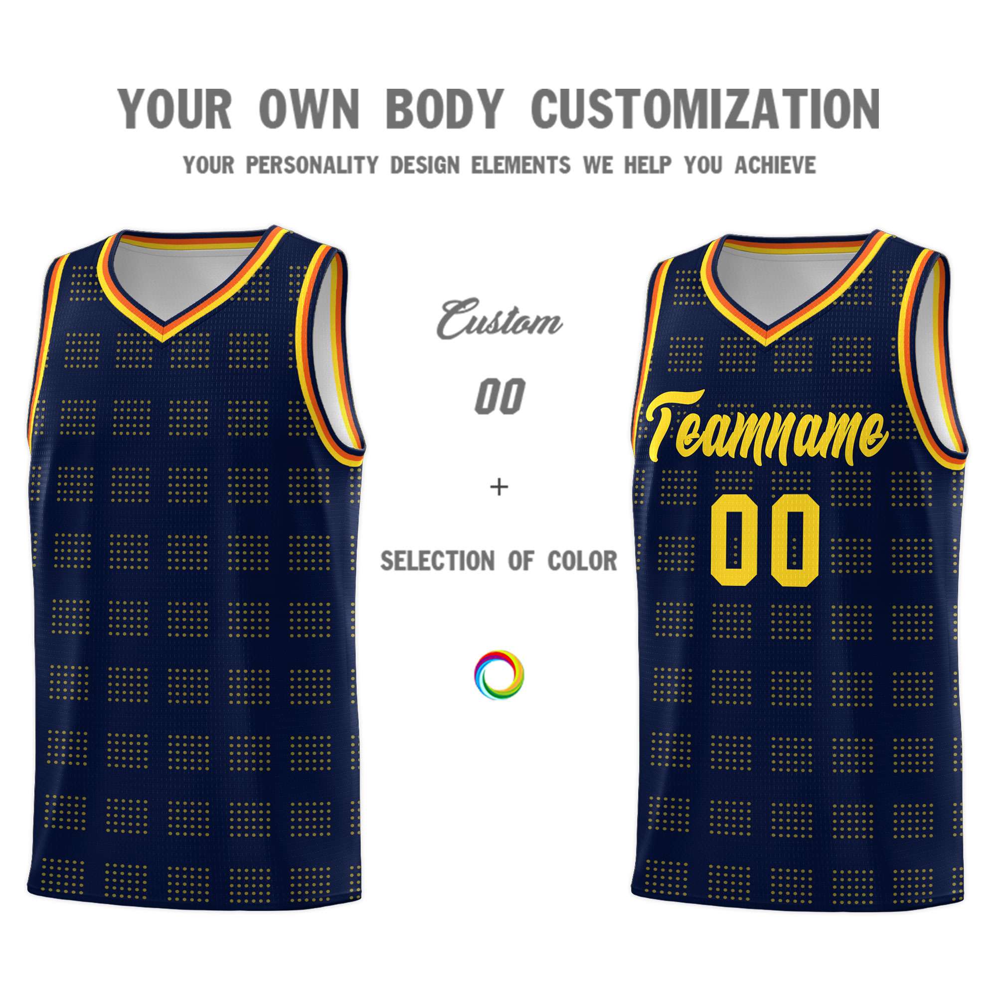 Custom Navy Gold Trailblazer Dot Pattern Sports Uniform Basketball Jersey