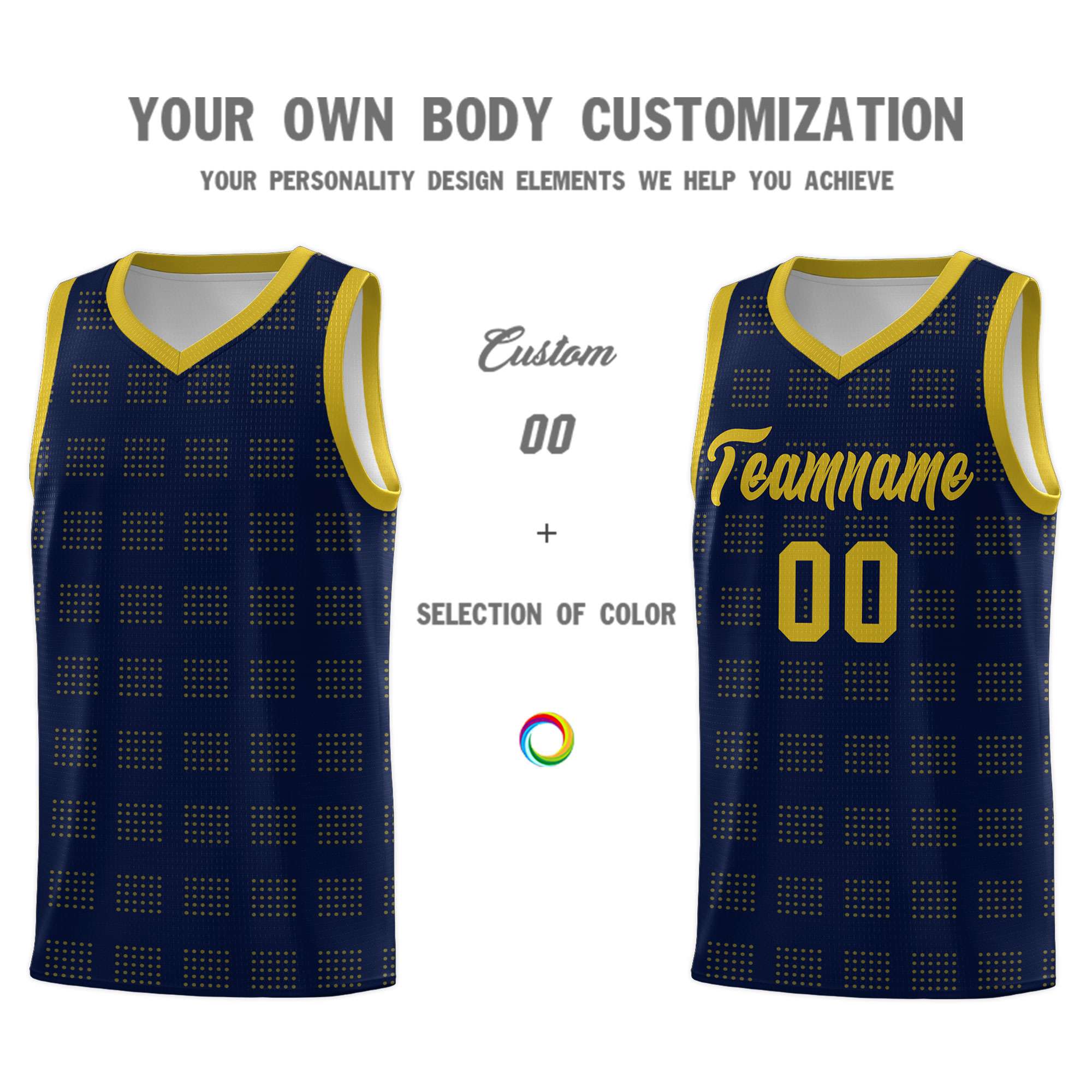 Custom Navy Old Gold Trailblazer Dot Pattern Sports Uniform Basketball Jersey