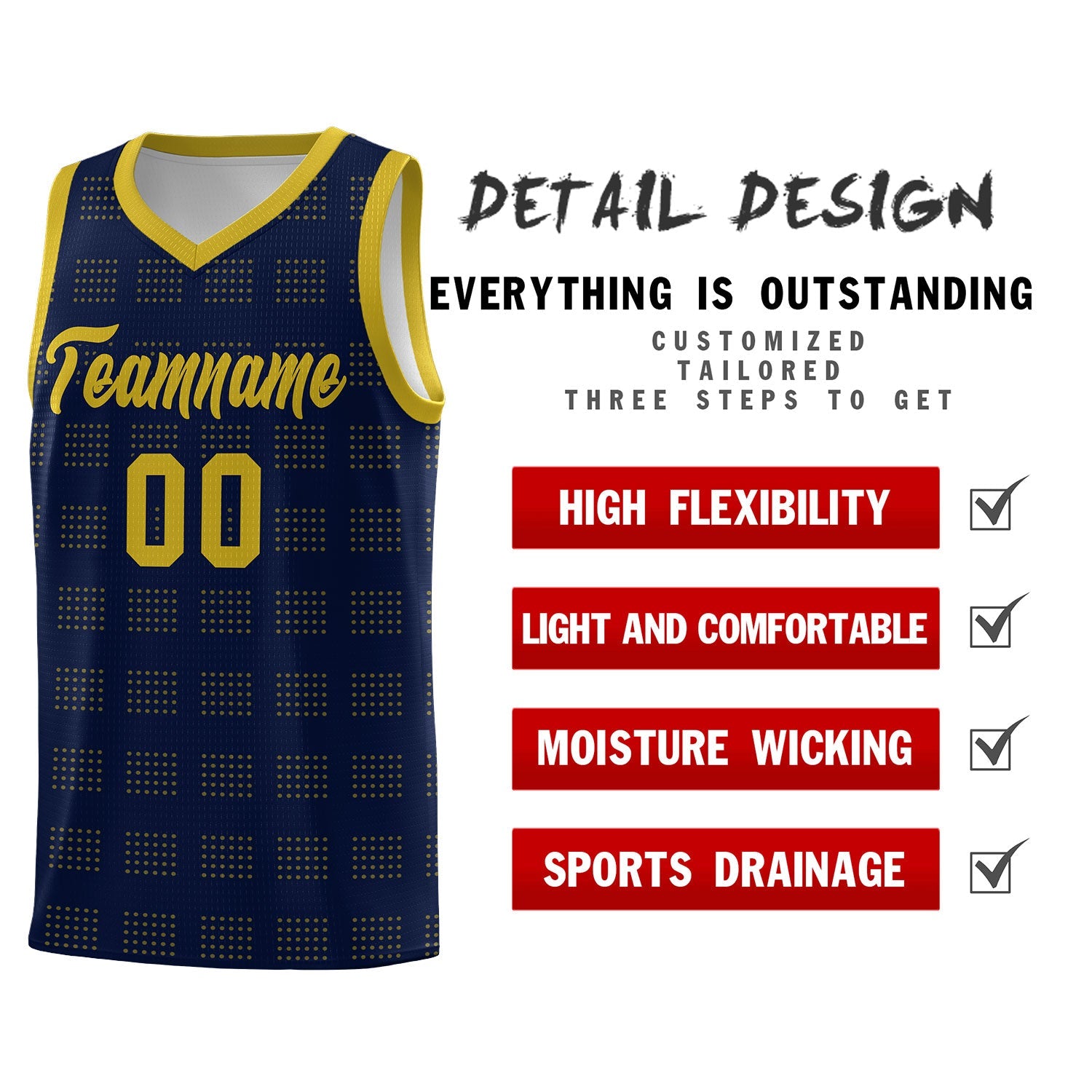 Custom Navy Old Gold Trailblazer Dot Pattern Sports Uniform Basketball Jersey