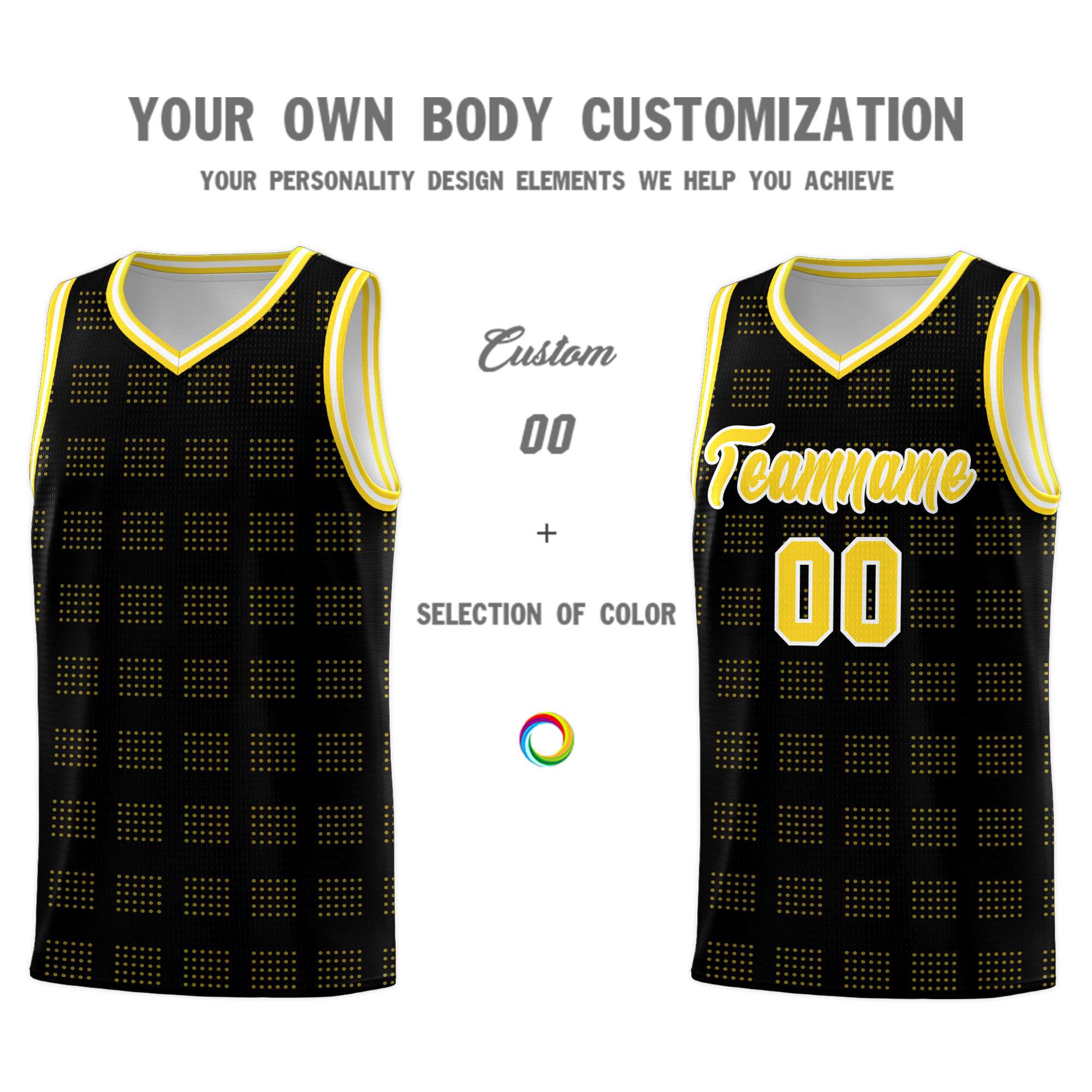 Custom Black Gold Trailblazer Dot Pattern Sports Uniform Basketball Jersey