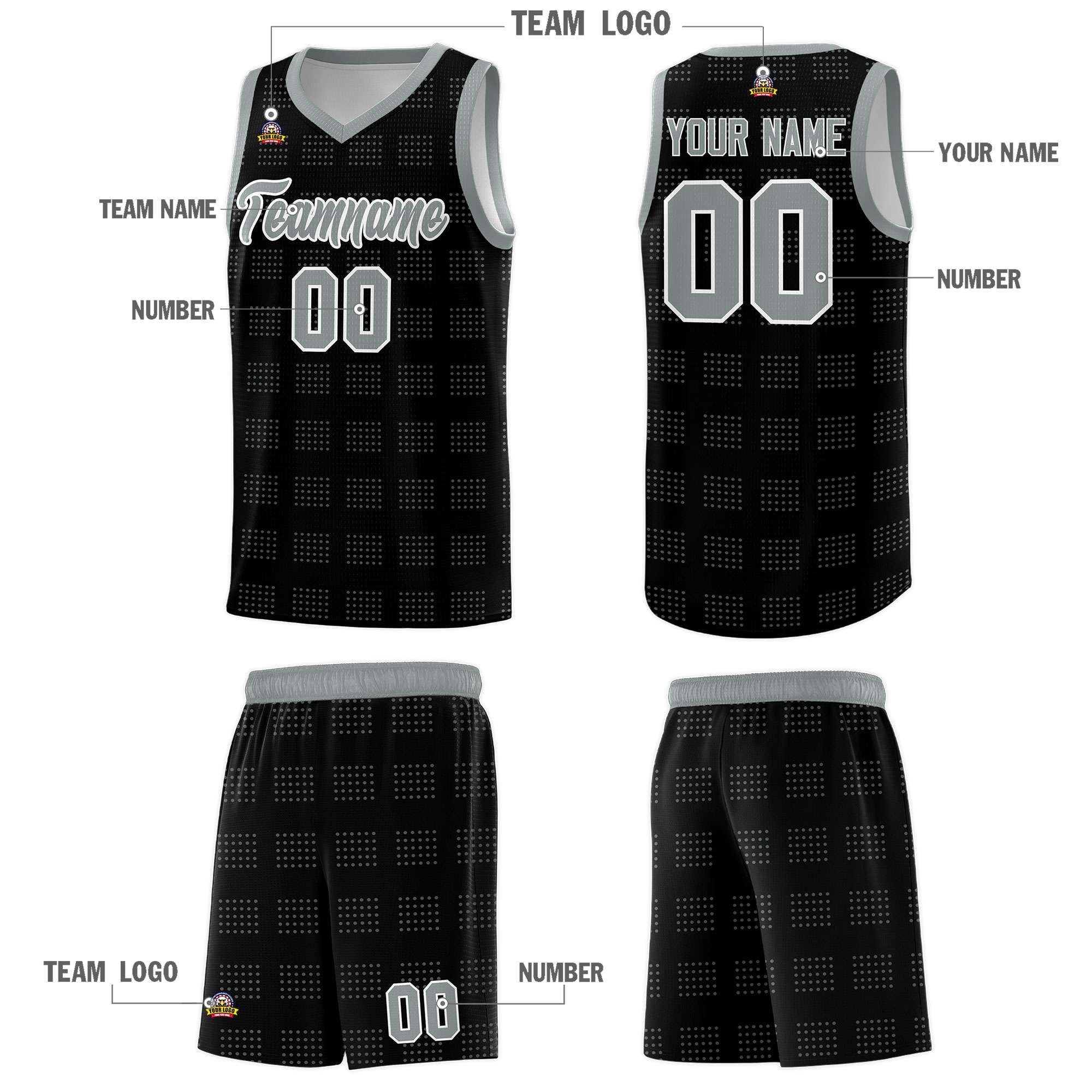 Custom Black Gray Trailblazer Dot Pattern Sports Uniform Basketball Jersey