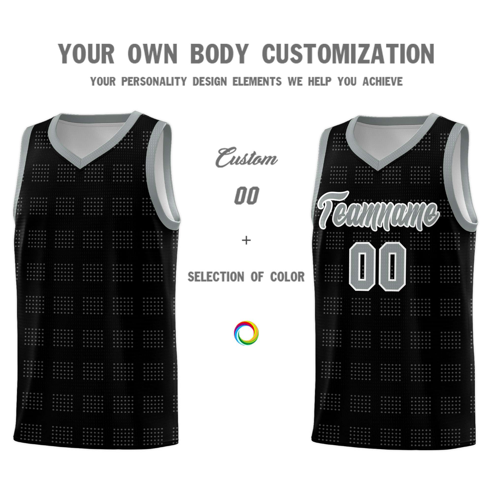 Custom Black Gray Trailblazer Dot Pattern Sports Uniform Basketball Jersey