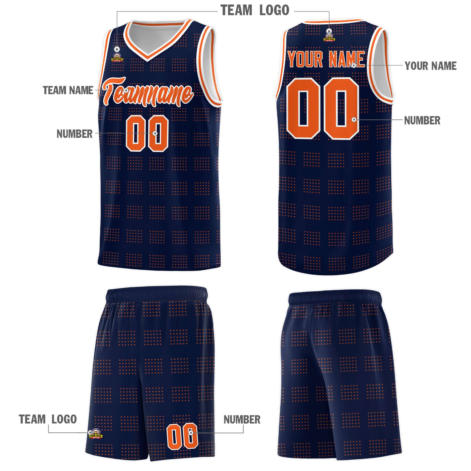 Custom Navy Orange Trailblazer Dot Pattern Sports Uniform Basketball Jersey