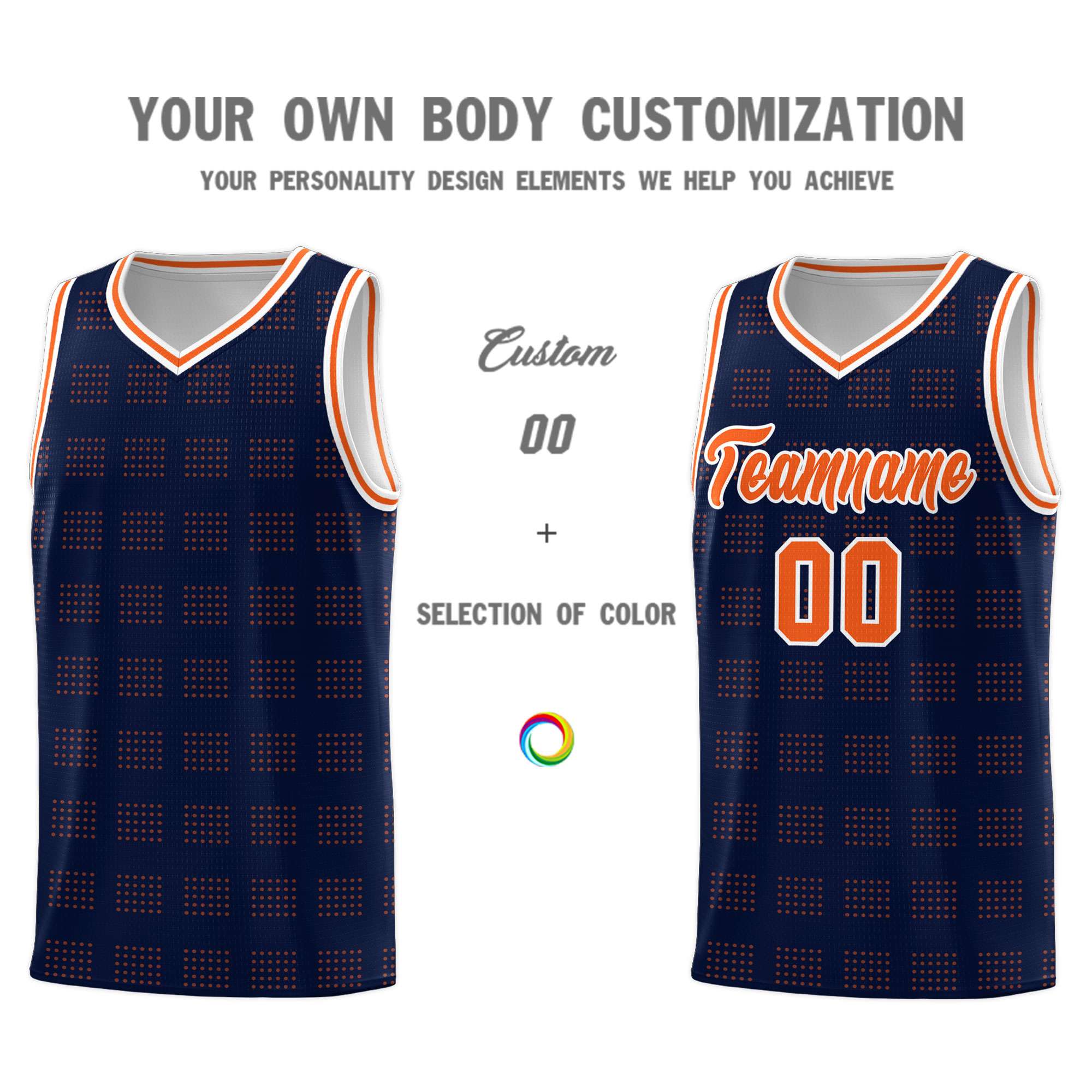 Custom Navy Orange Trailblazer Dot Pattern Sports Uniform Basketball Jersey