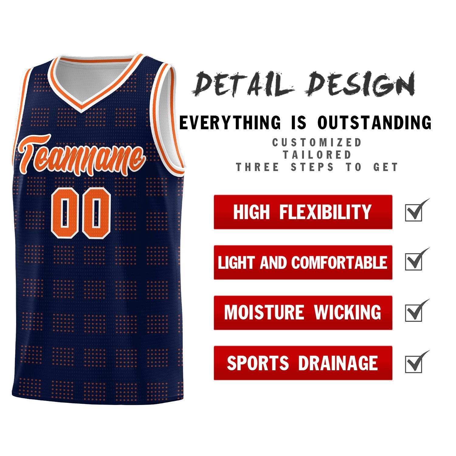 Custom Navy Orange Trailblazer Dot Pattern Sports Uniform Basketball Jersey