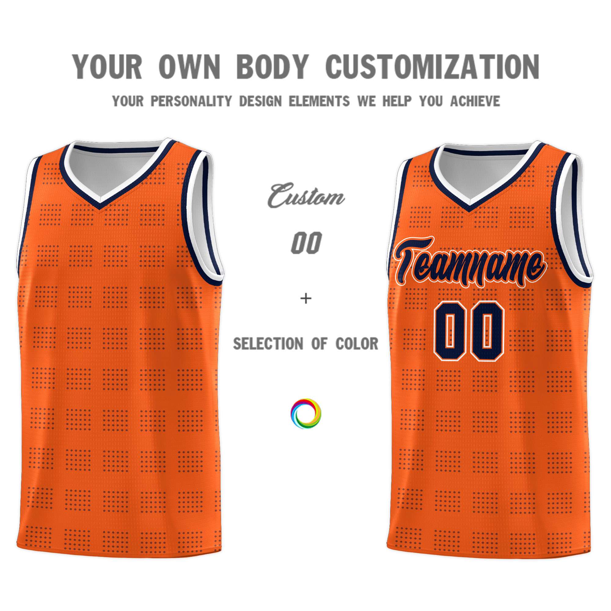 Custom Orange Navy Trailblazer Dot Pattern Sports Uniform Basketball Jersey