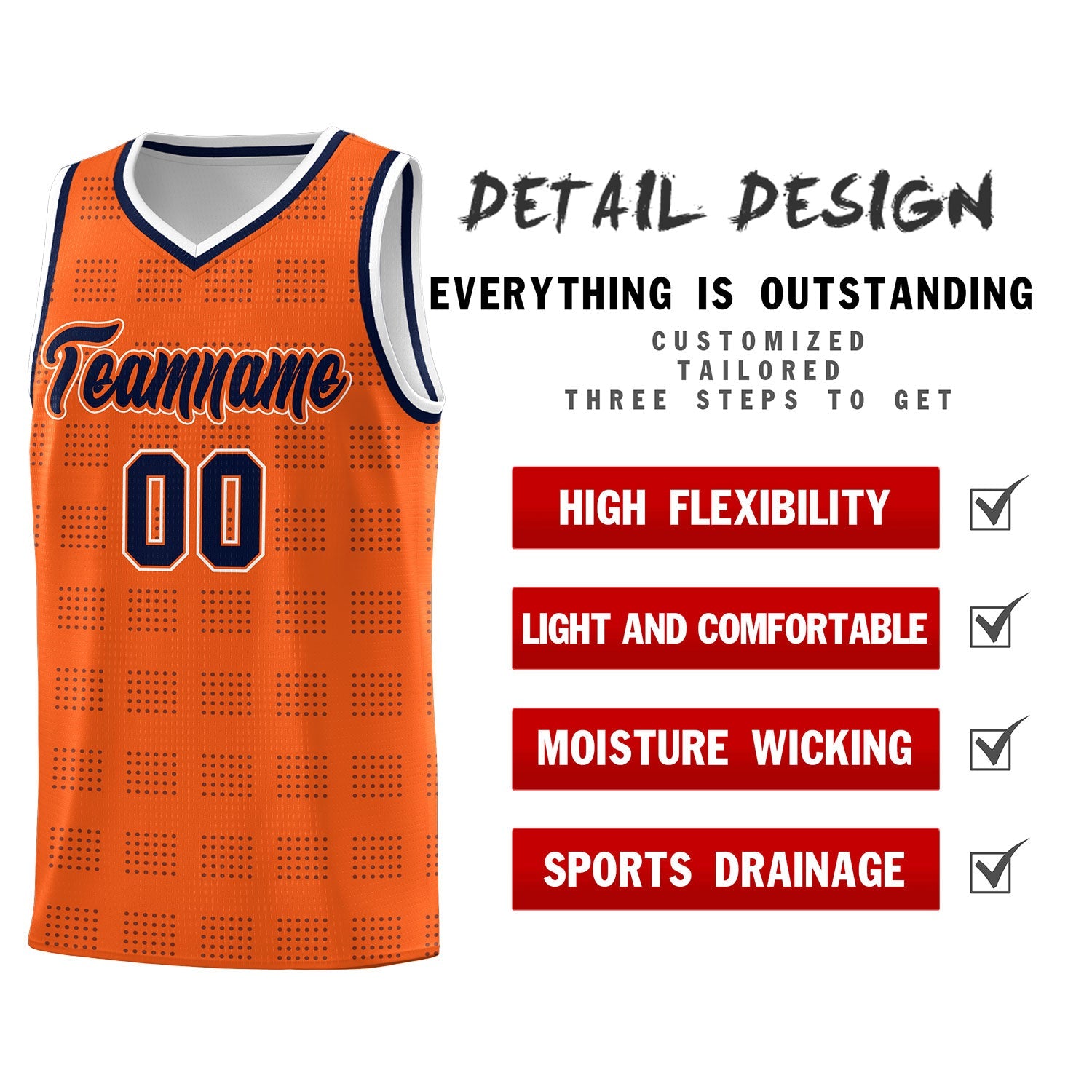 Custom Orange Navy Trailblazer Dot Pattern Sports Uniform Basketball Jersey