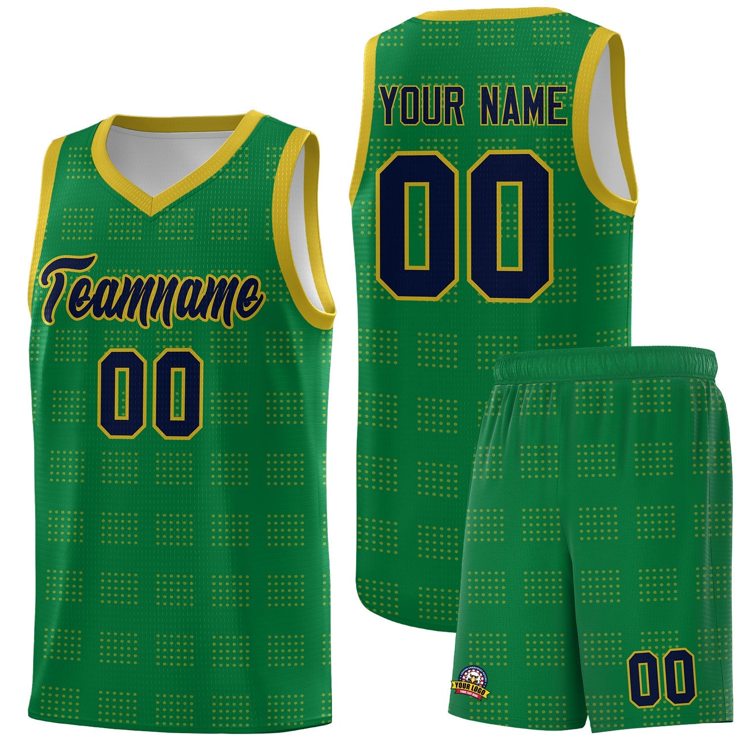 Custom Kelly Green Old Gold Trailblazer Dot Pattern Sports Uniform Basketball Jersey