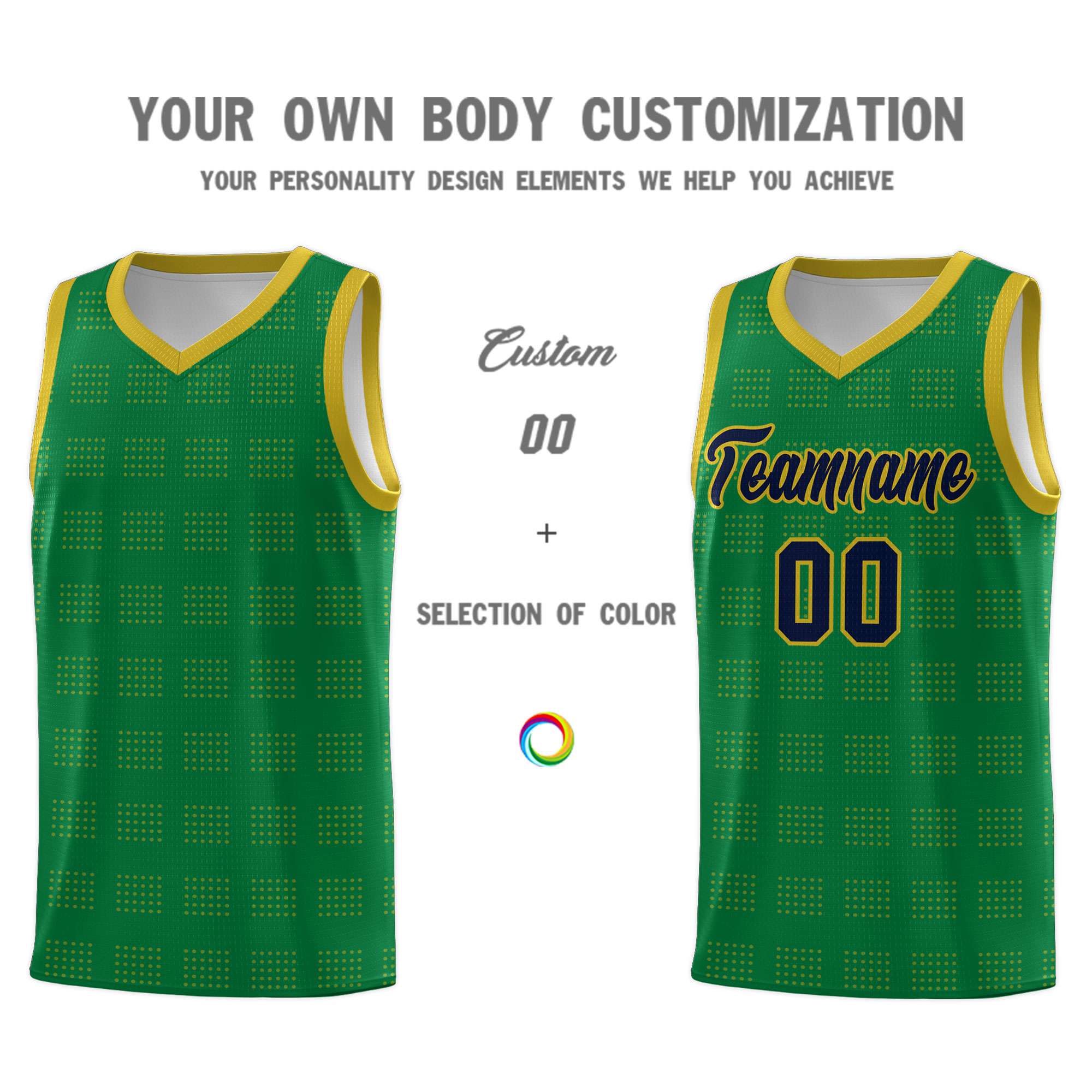 Custom Kelly Green Old Gold Trailblazer Dot Pattern Sports Uniform Basketball Jersey